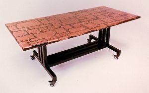 Copper Dining Table on wheels