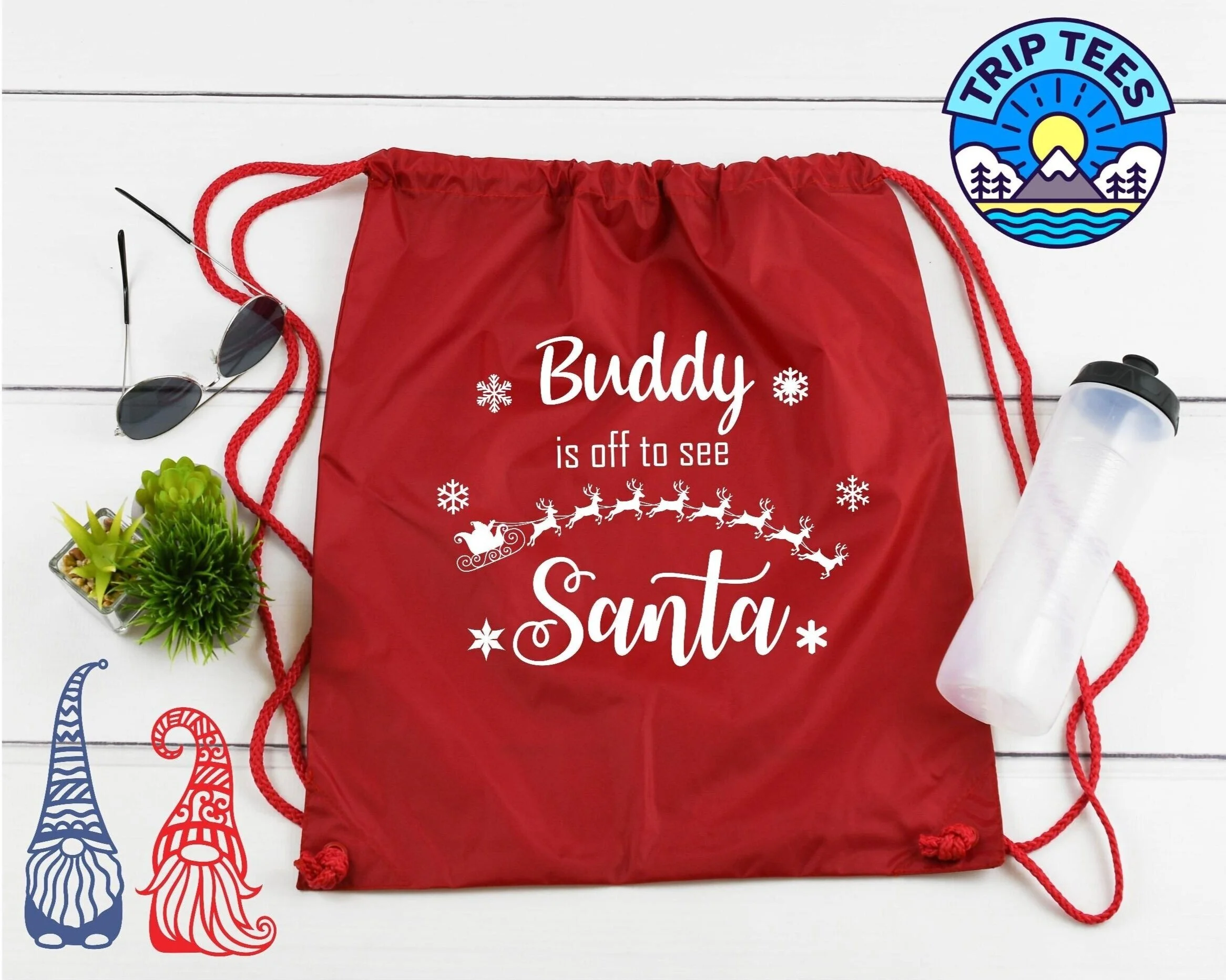 Personalise Me! Name is off to see Santa drawstring bag