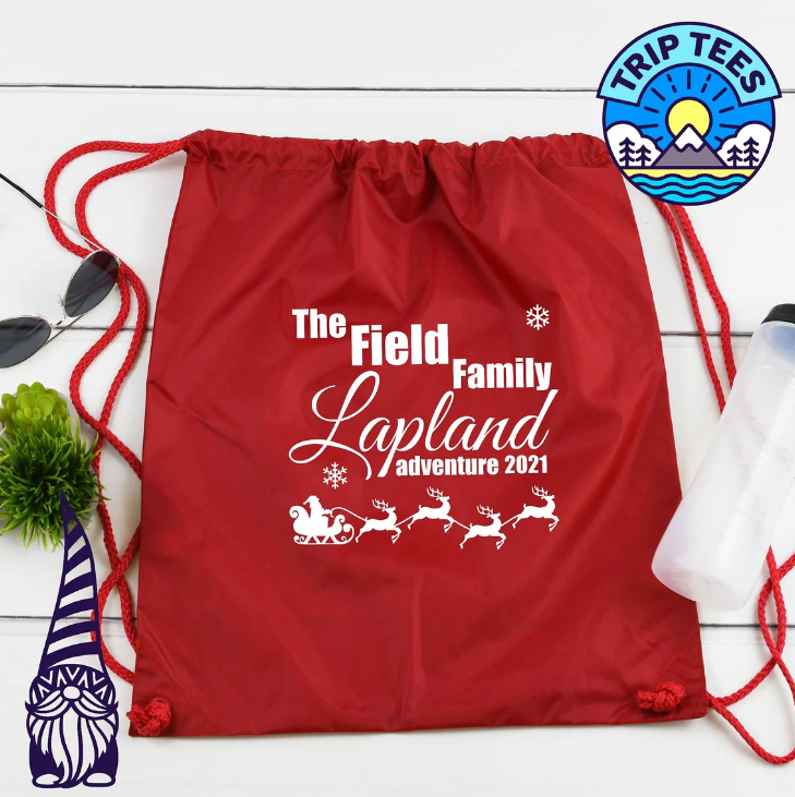 Personalise Me! Family Name Lapland adventure reindeer design drawstring bag / reveal idea