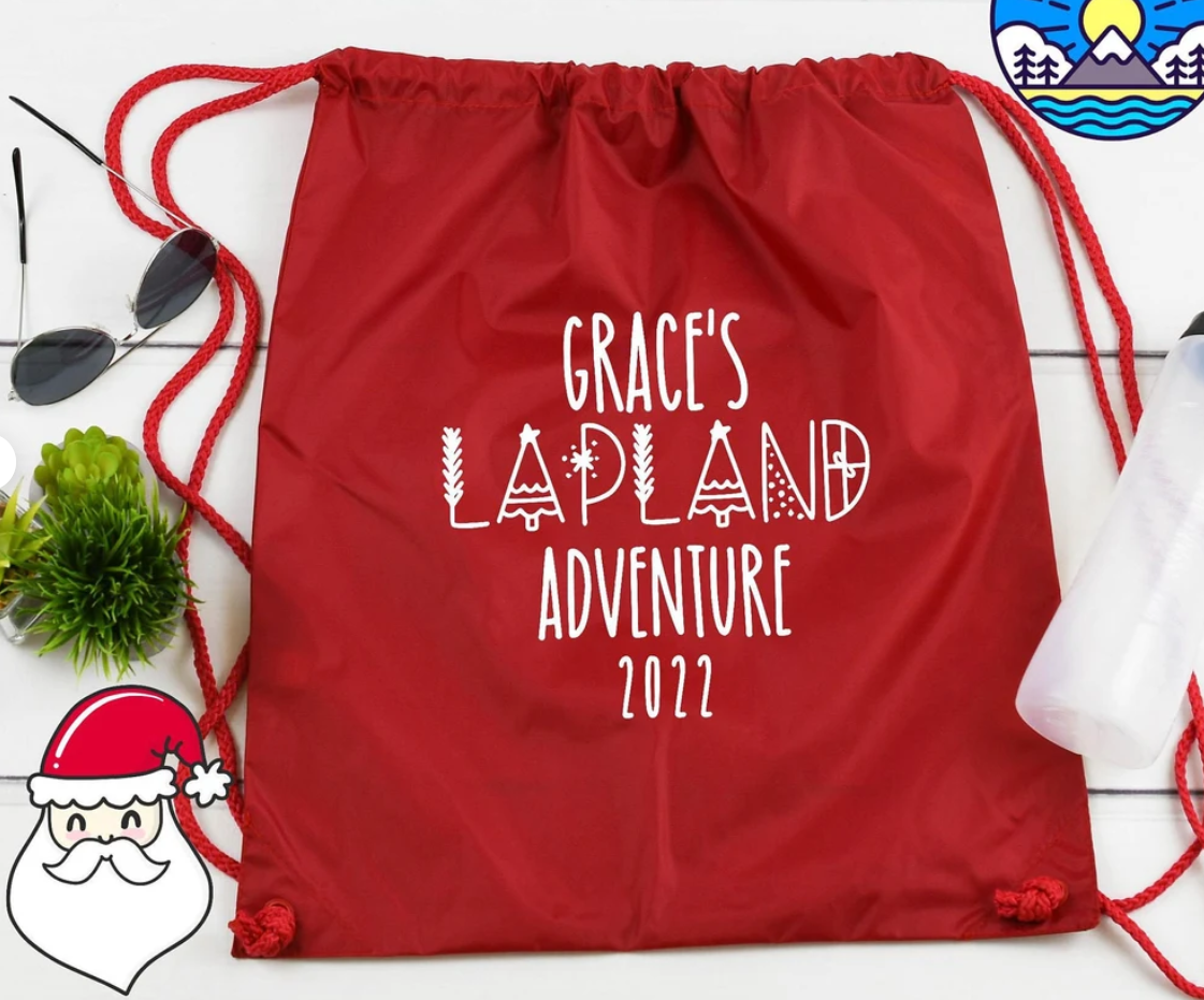 Personalise Me! NAME Lapland adventure drawstring bag / reveal idea / sketch design