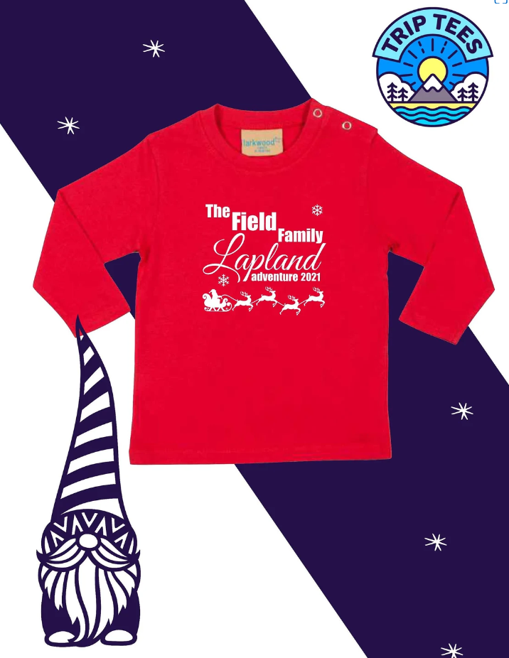 Personalise me! Baby / infant /toddler long sleeve cotton tshirt top family Lapland adventure reindeer