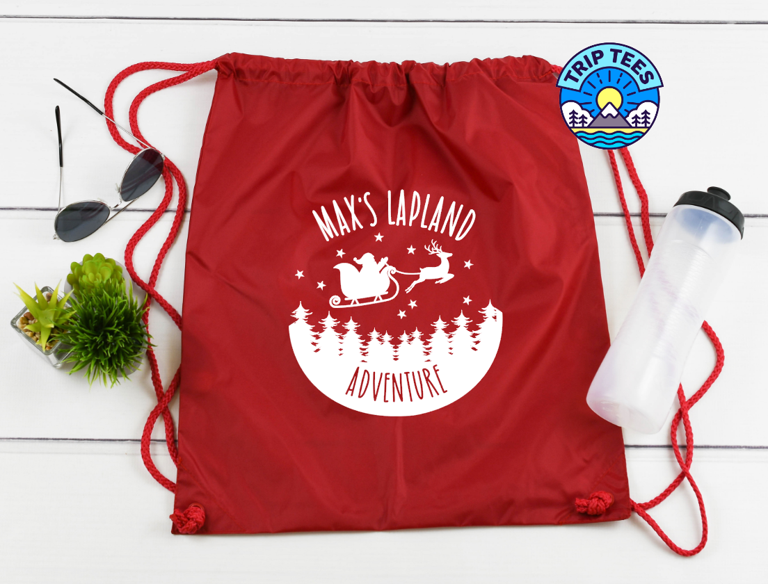 Personalise Me! Family Name Lapland adventure sleigh ride design drawstring bag / reveal idea