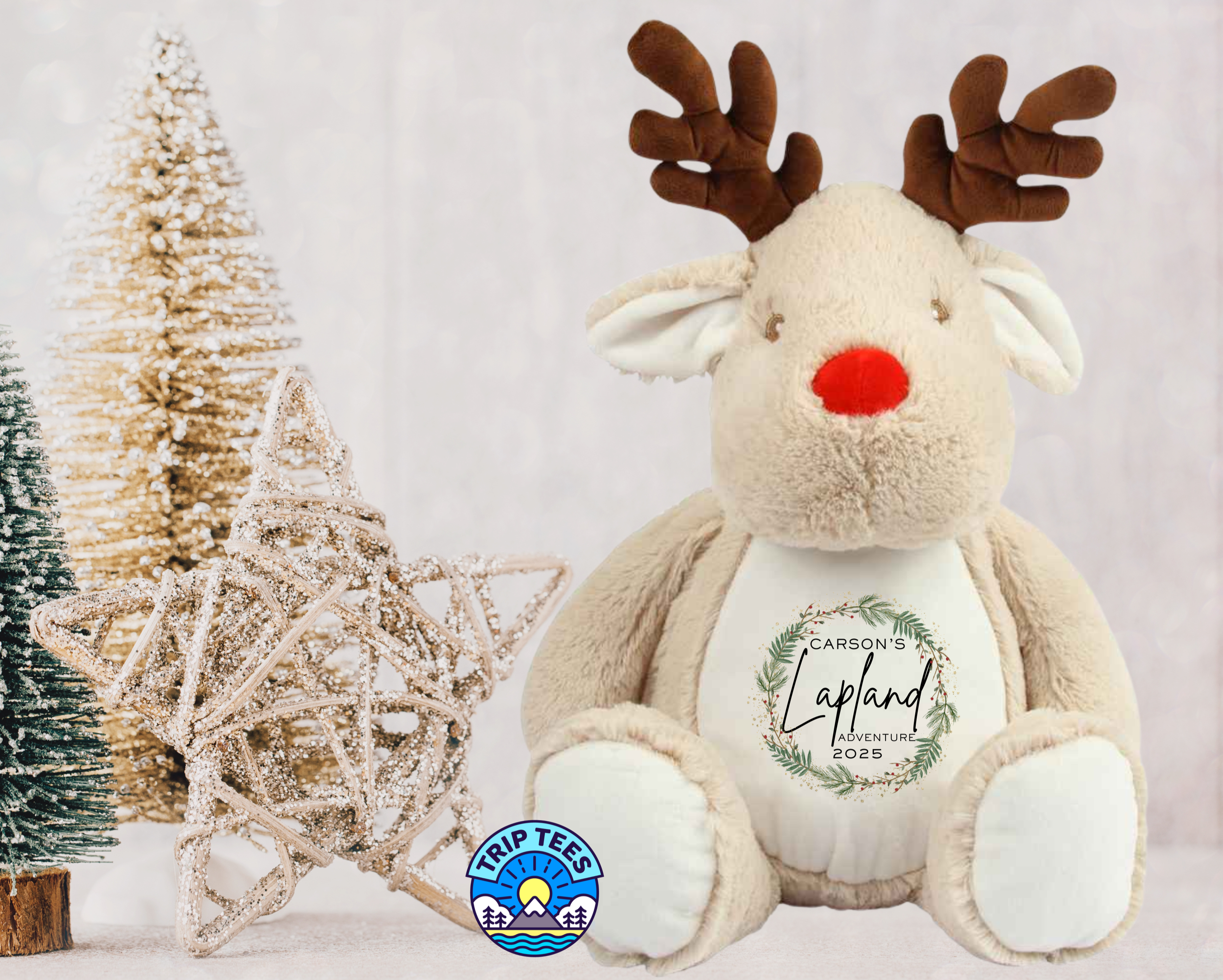 Personalised Lapland Adventure Reindeer Plush | Large Mumbles Reindeer Teddy | Custom Lapland Gift | Christmas Family Trip Keepsake