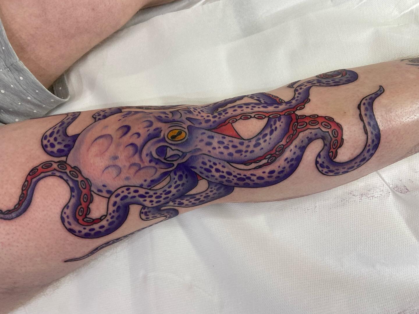Octopus on the knee by @olliemakestattoos