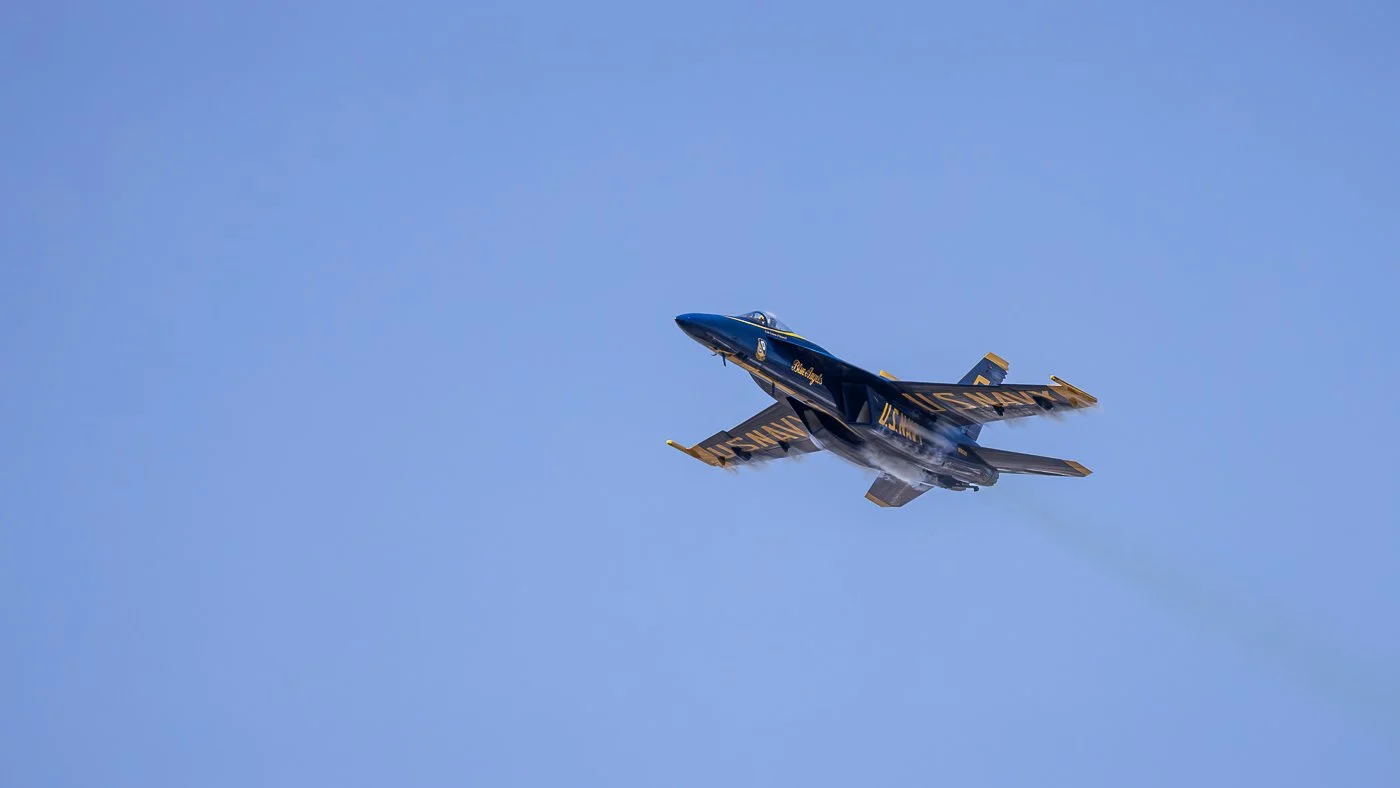 A single Blue Angel F18 inbound at the Thunder Over New Hampshire air show