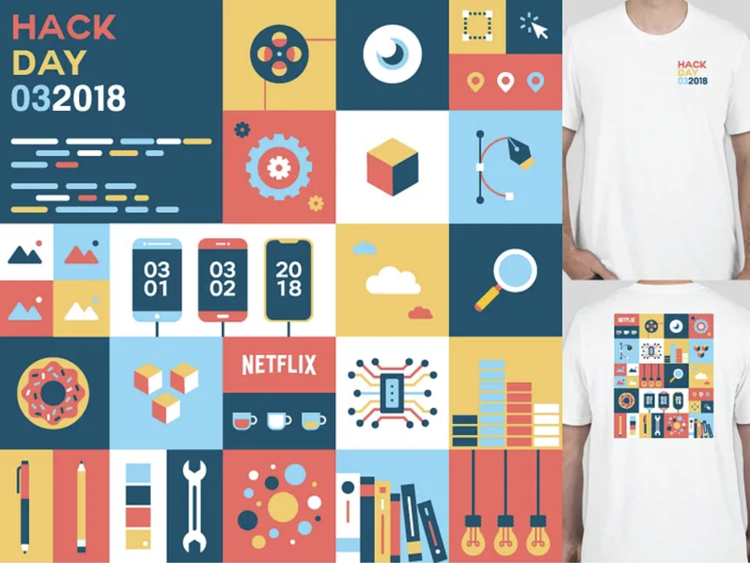 Hack day illustration for shirts, trophies, and marketing materials