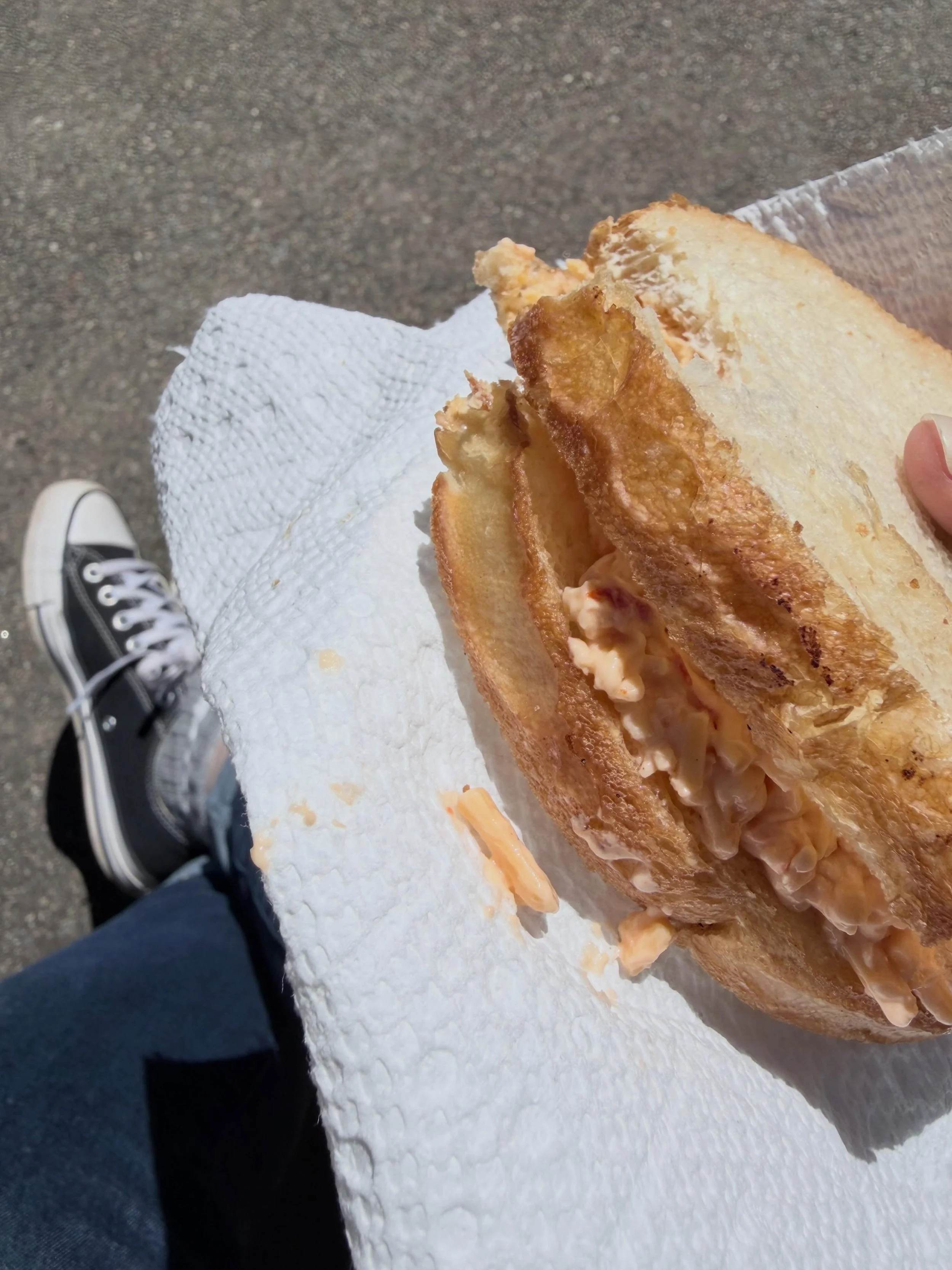 Lunch today, in between deliveries and baking .. and I needed some vitamin D.  But none of that is why we are here.  Why we are here is this: I want to know where you fall on the pimento cheese scale?  Very important stuff 🤣🧀🫕