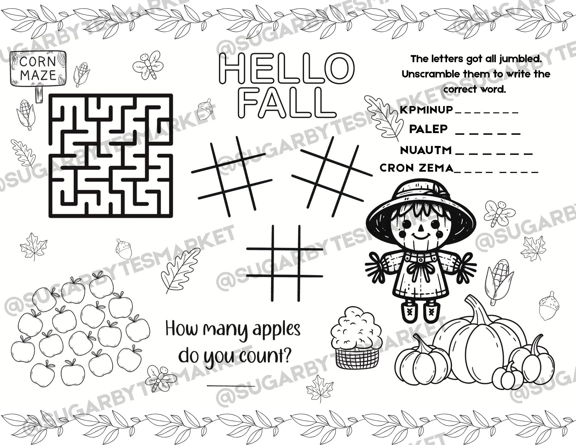 Hello Fall printable placemat