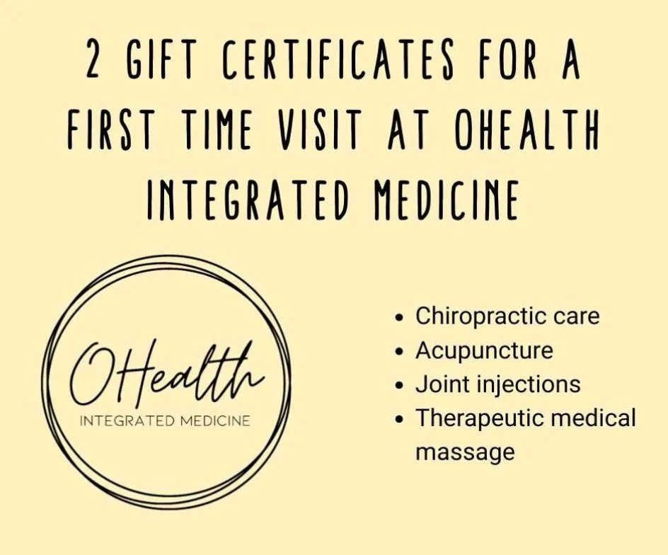The third prize for our Christmas in July raffle.... 2 gift certificates to OHealth Integrated Medicine! We are sharing our love for them with our customers. They offer a few different services depending on what your body needs. So be sure to come in