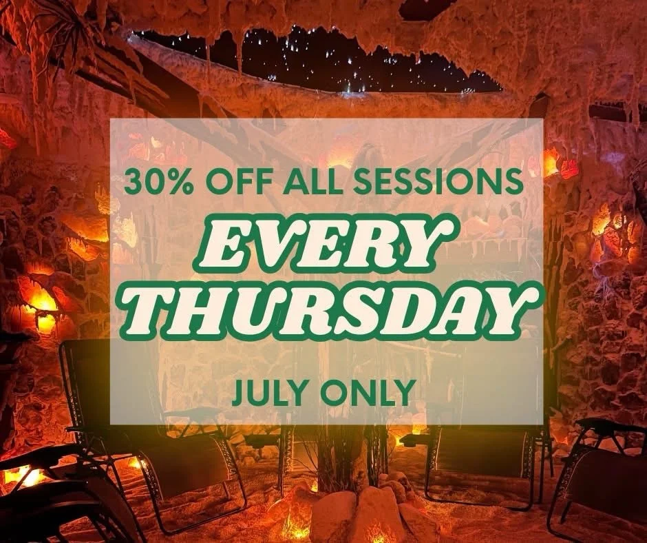SPECIAL ANNOUNCEMENT!! Your Thursday&rsquo;s just got saltier. Enjoy 30% off all sessions Thursday&rsquo;s ONLY in July. Call or book online to schedule - https://indysaltcave.zenoti.com/webstoreNew/services
(This incredible deal will be applied at c