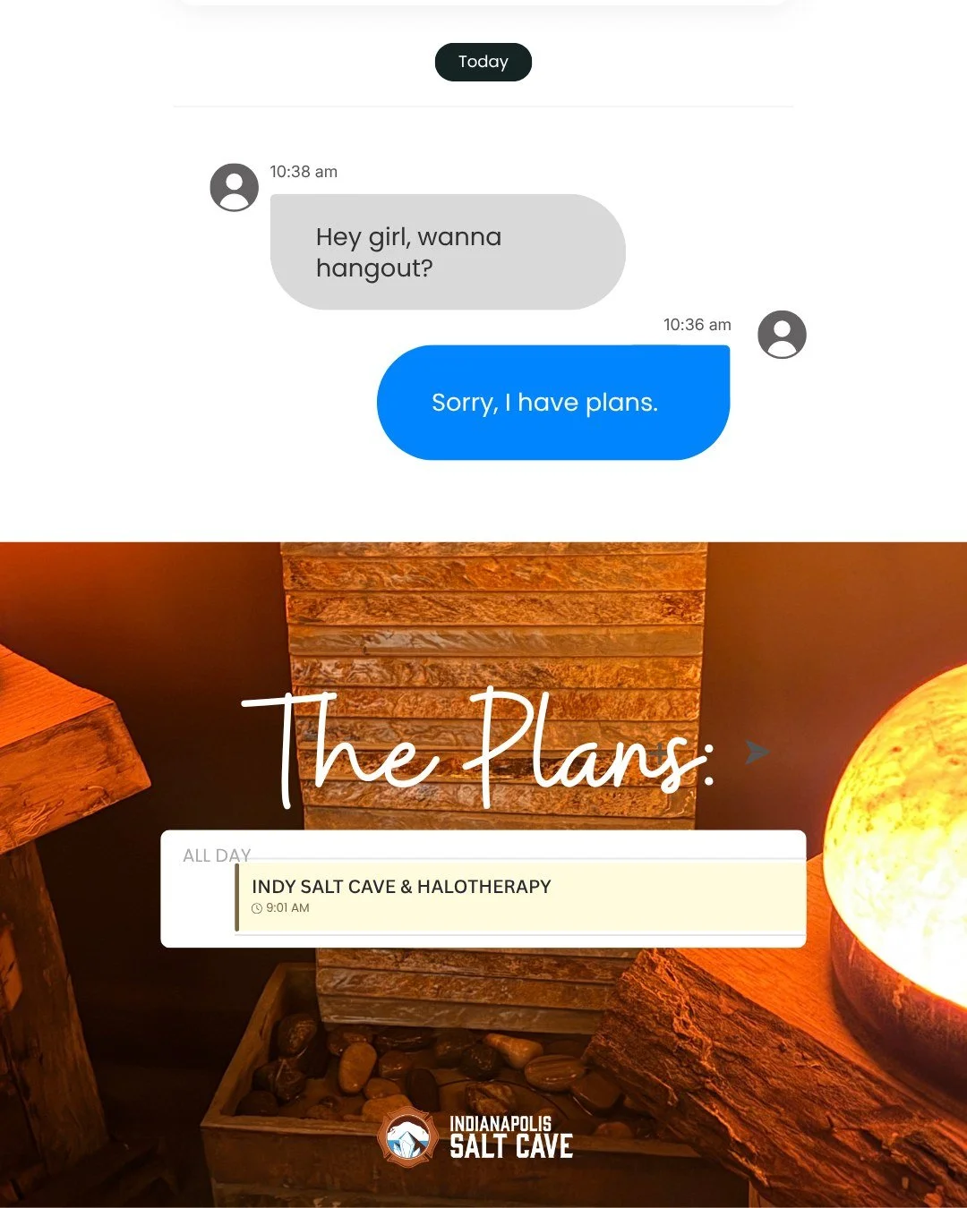 Sorry, I have plans. 🧂✨ (and you can come too, girl)
Plans to unplug, breathe deep, and disappear into the salt cave for a little while.
Honestly? Best plans on the calendar.
#IndySaltCave #SaltCave #Halotherapy #IndianapolisWellness #IndyWellness