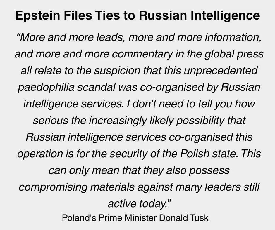 European countries believe Russian intelligence used Jeffrey Epstein to gather dirt on powerful global leaders as part of an operation to use blackmail to control them.

While the Trump Administration is actively working to protect pedophiles, other 