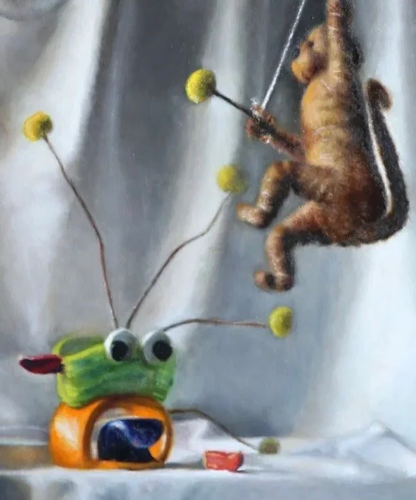 Still life exercise in edges that I did in Great Lakes Atelier of Fine Arts.

Monkey Business
oil on linen
30 &times; 20 in

https://www.ineskroloart.com/monkey-business
