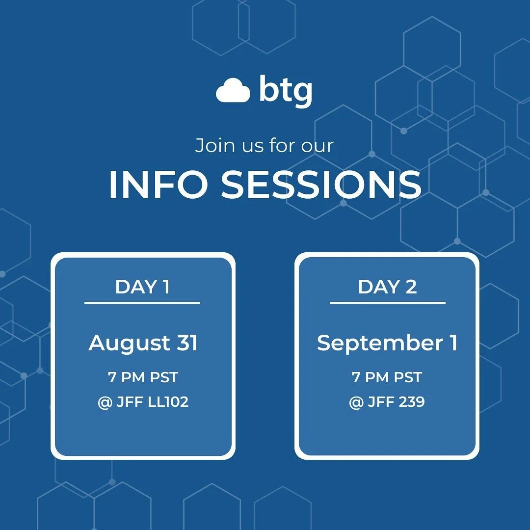 Come learn more about BTG at our info sessions on Wed and Thurs! Applications due Friday at www.uscbtg.org