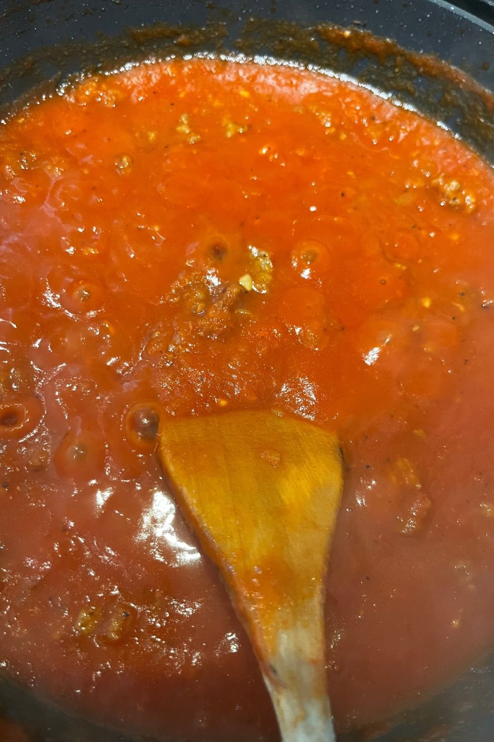 Sauce simmering in the pot