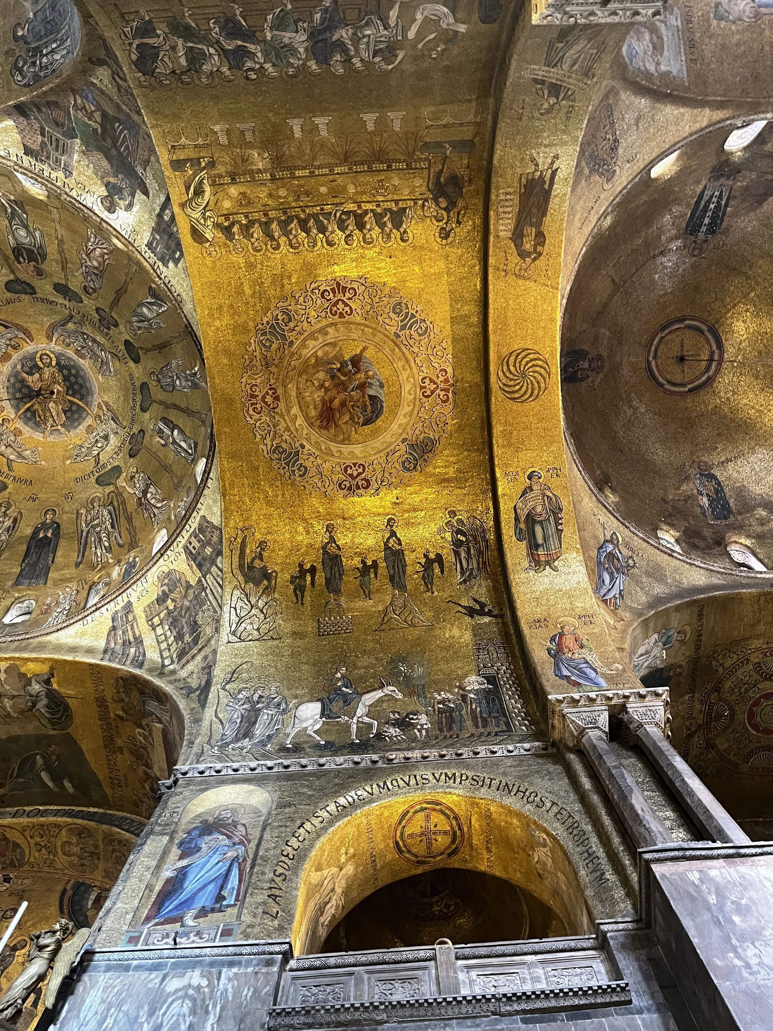 Byzantine gold ceiling mosaics inside St Mark's Basilica Venice