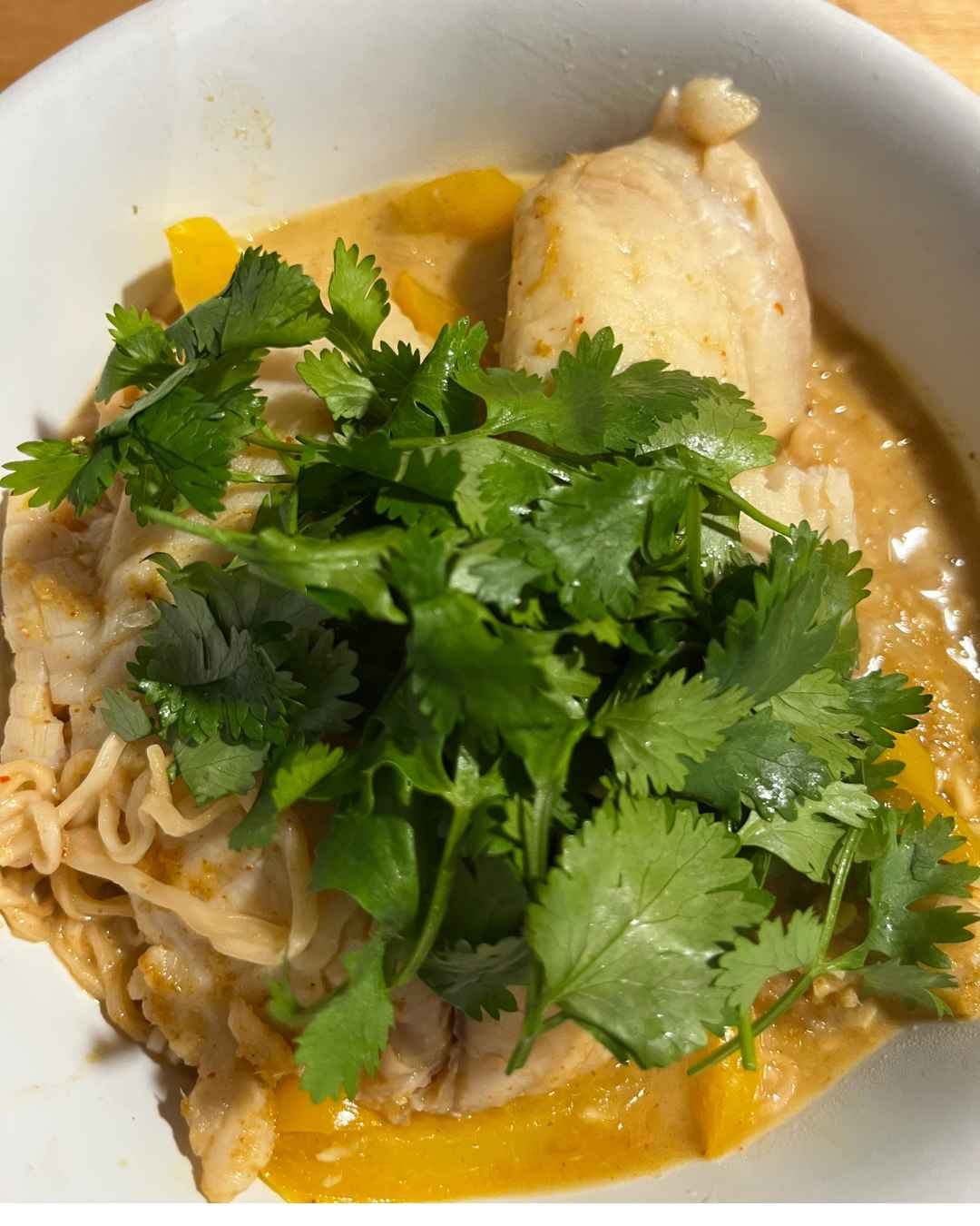 Green curry ramyeon with tilapia, made from Robin Ha's Instant Noodles and Beyond