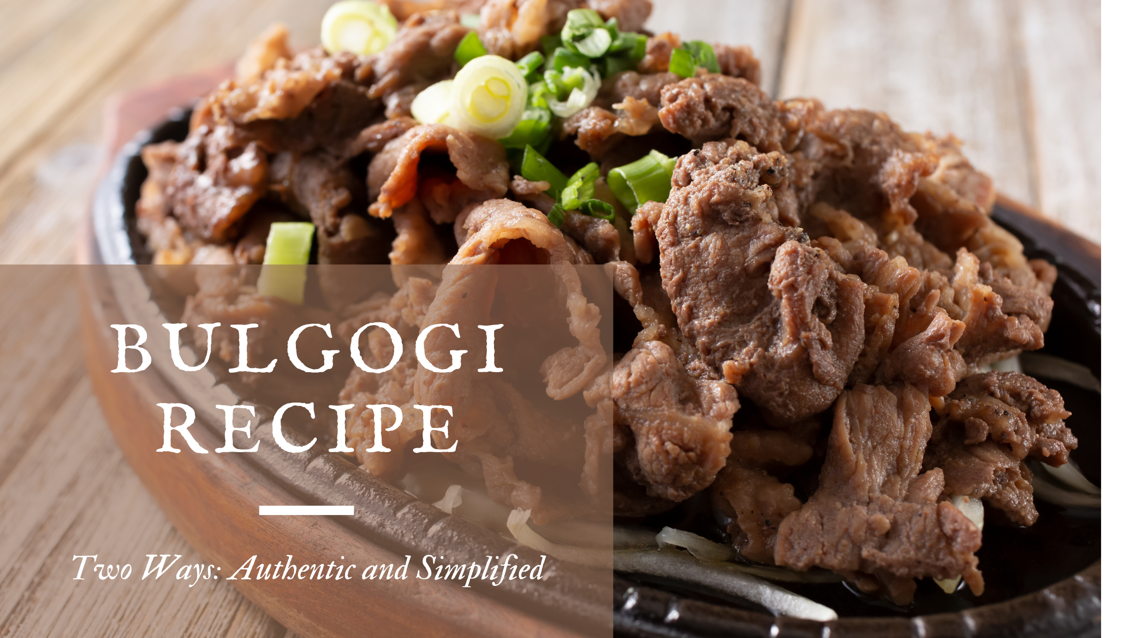 Korean bulgogi beef served over rice with green onions and sesame seeds in a shallow dish.