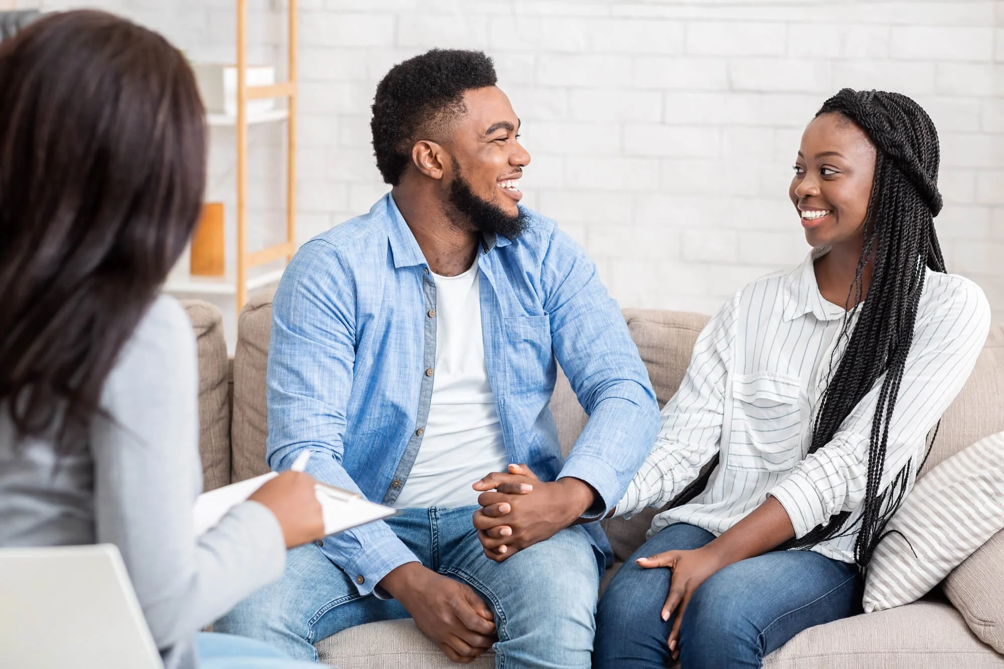 Couple attending a premarital counseling session with a therapist in Atlanta and Dunwoody, GA