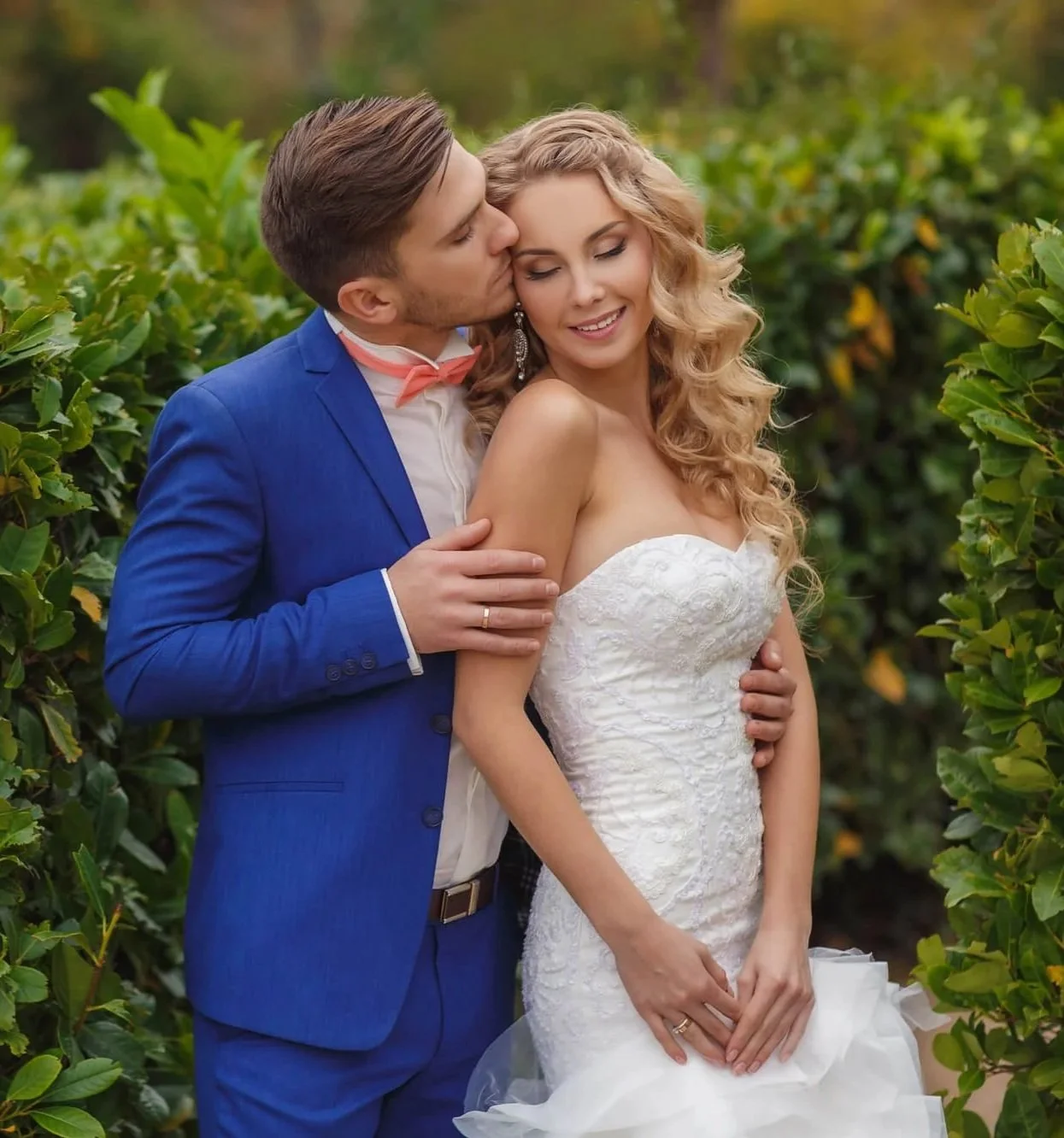 Bride and groom sharing a romantic moment on their wedding day, representing premarital counseling in Atlanta and Dunwoody, GA