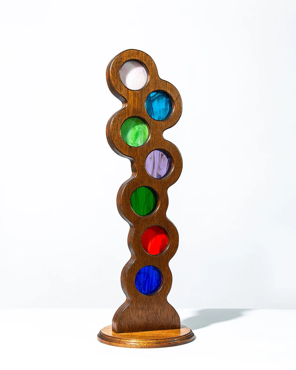 Mahogany25” tall - 8.5” - 1.5” wide$300 (includes tax/U.S shipping)Pictured here from top to bottom:October (pink/pink tourmaline)March (light blue/aquamarine)August (lime green/peridot)February (purple/Amethyst)May (dark green/emerald)July (red/rub…