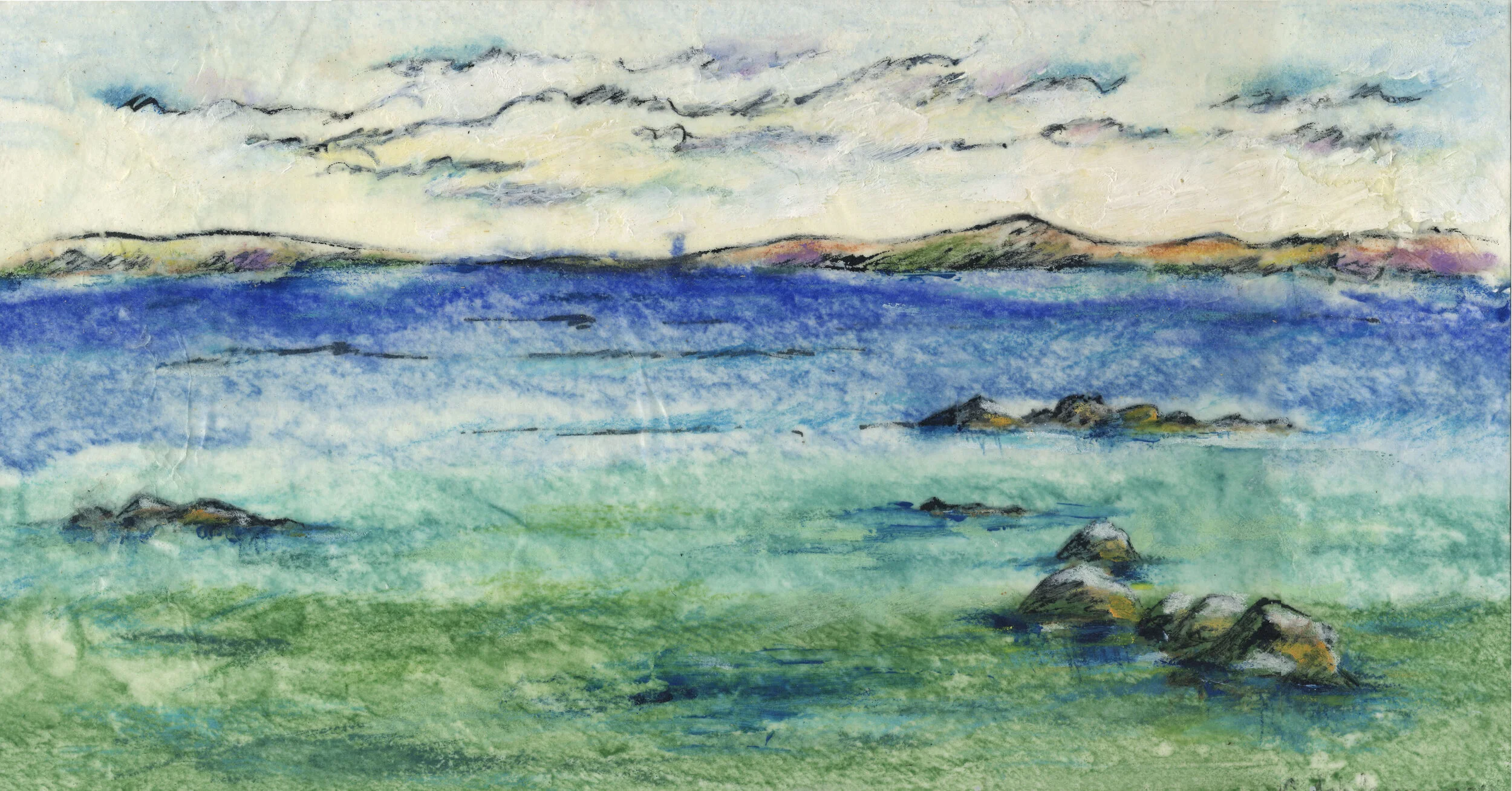 Across Inky Monterey Bay | 14" x 7.5" | Mixed Media on Board