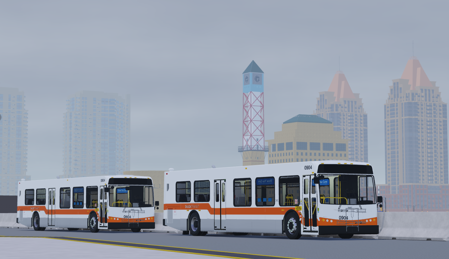 Vintage LFR buses on layover at City Centre Transit Terminal