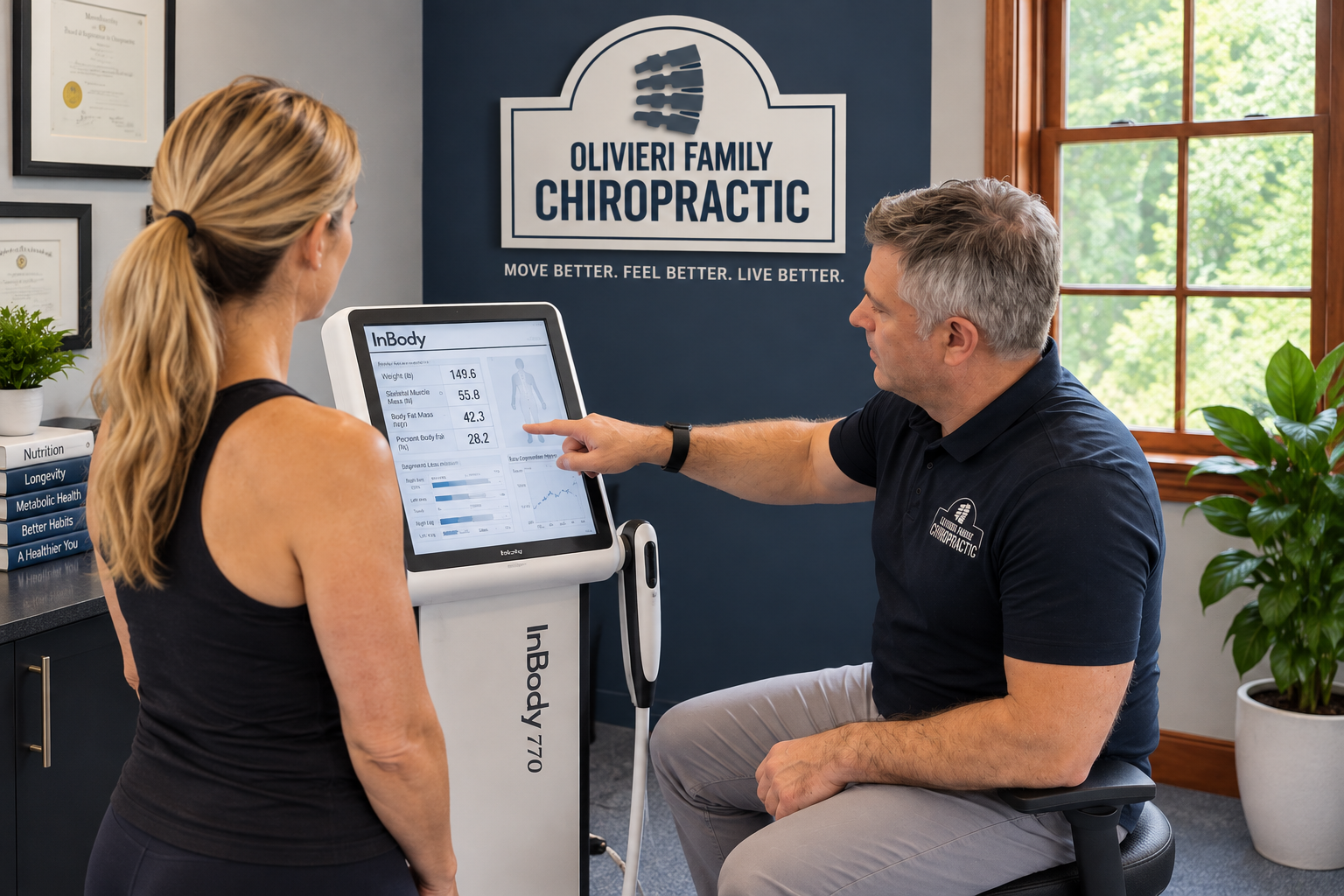 Dr Olivieri reviewing InBody Scan with a female weight loss patient