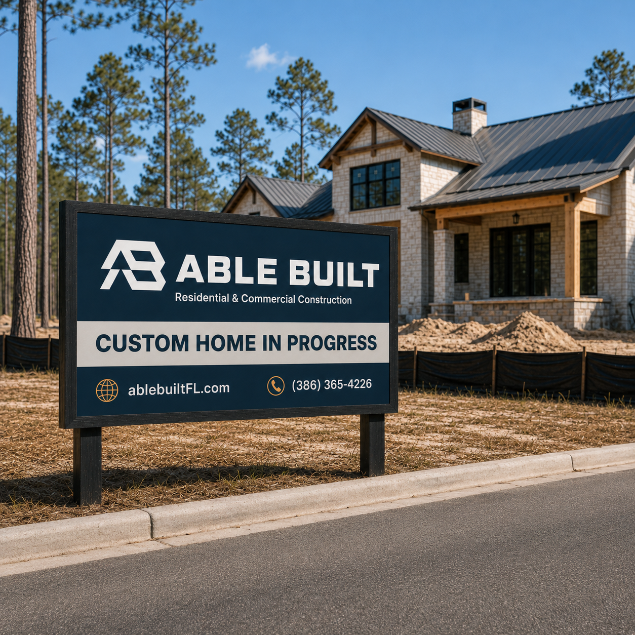 Able Built custom home construction site sign