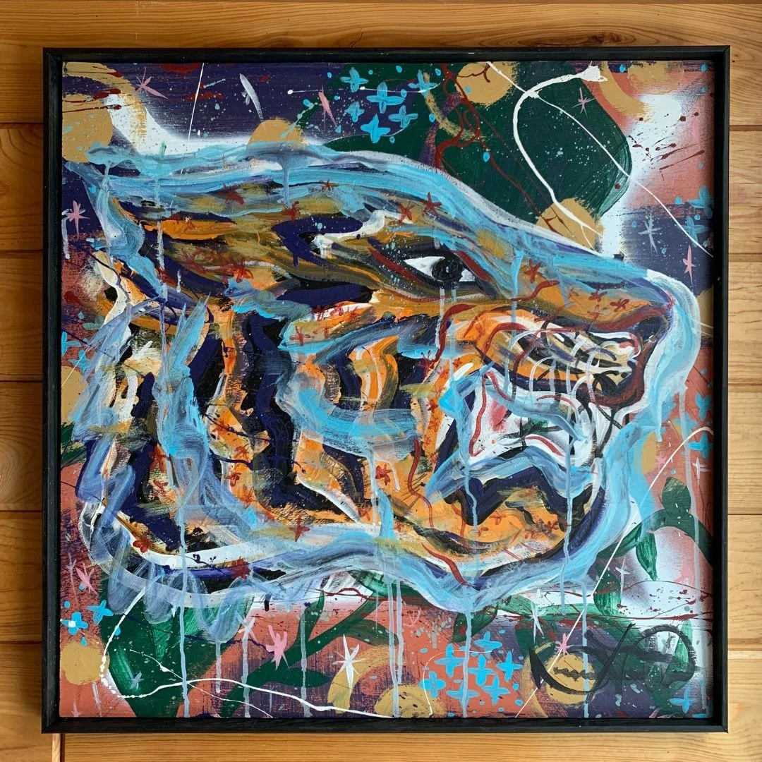 "Untamed" original 25"x25" latex and acrylic painting on wood panel created in Summer 2021 by Nancy X. Valentine