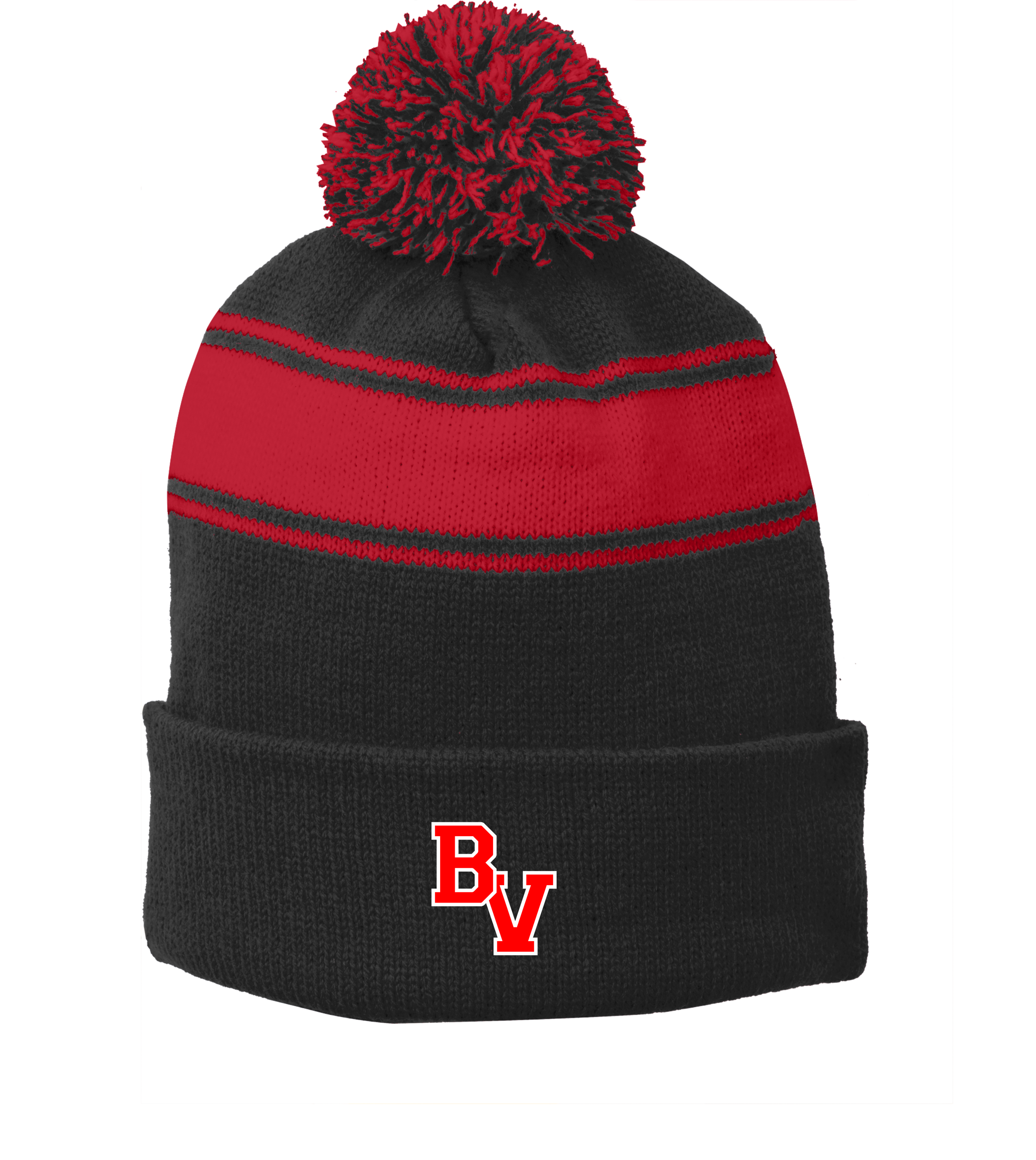 BV Soccer - Embroidered Striped Pom Pom Beanie (STC28)