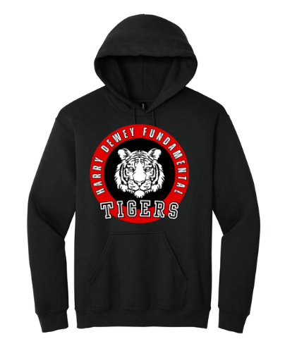 Dewey Elementary - TIGERS Black Pullover Hooded Sweatshirt (18500B/18500)