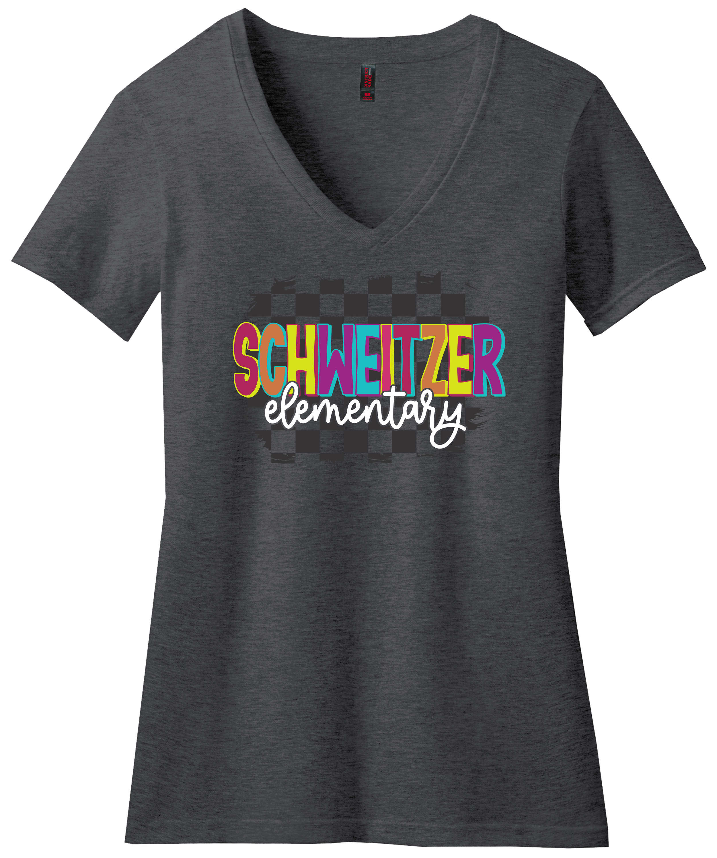Schweitzer Women's V-neck Logo 1 (Dk Hthr Gry).png
