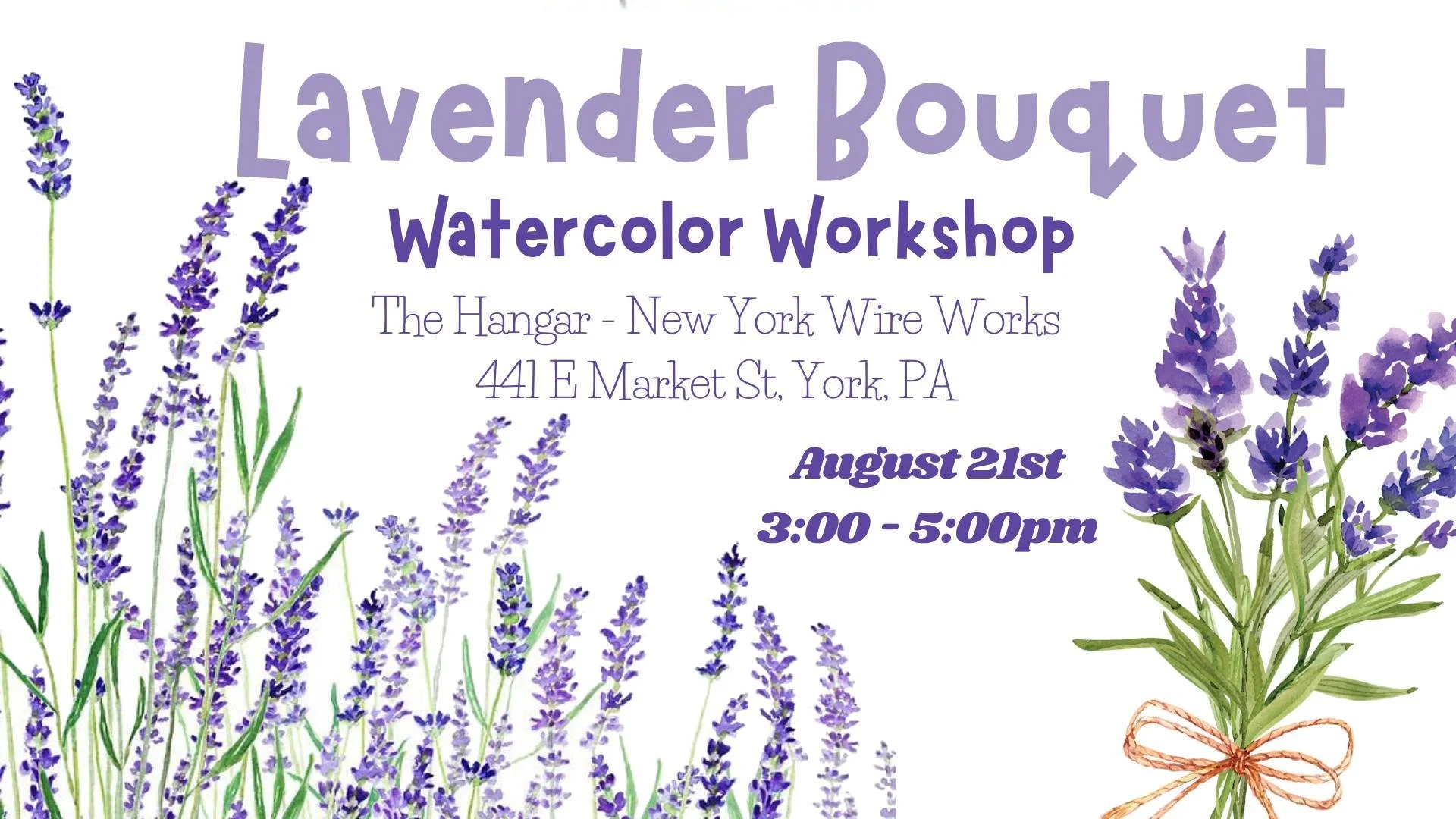 🎨 Watercolor Workshops This Thursday!
Join Hannah of Owlfeathers Watercolor for two creative sessions at The Hangar York:

🪻 Lavender Bouquet Workshop
3&ndash;5 PM &ndash; Learn watercolor basics and paint your own dreamy lavender scene.

🏡 Paint 