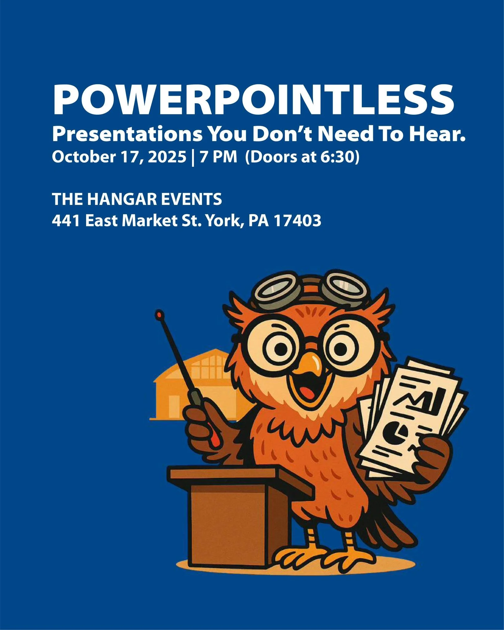 ⏳ Just TWO DAYS LEFT until "PowerPointless" hosted by The Hangar York and Woof Bar!
Where passion meets playful presentation — our speakers pick a topic they need to speak about: oddly specific, unexpected, or downright controversial