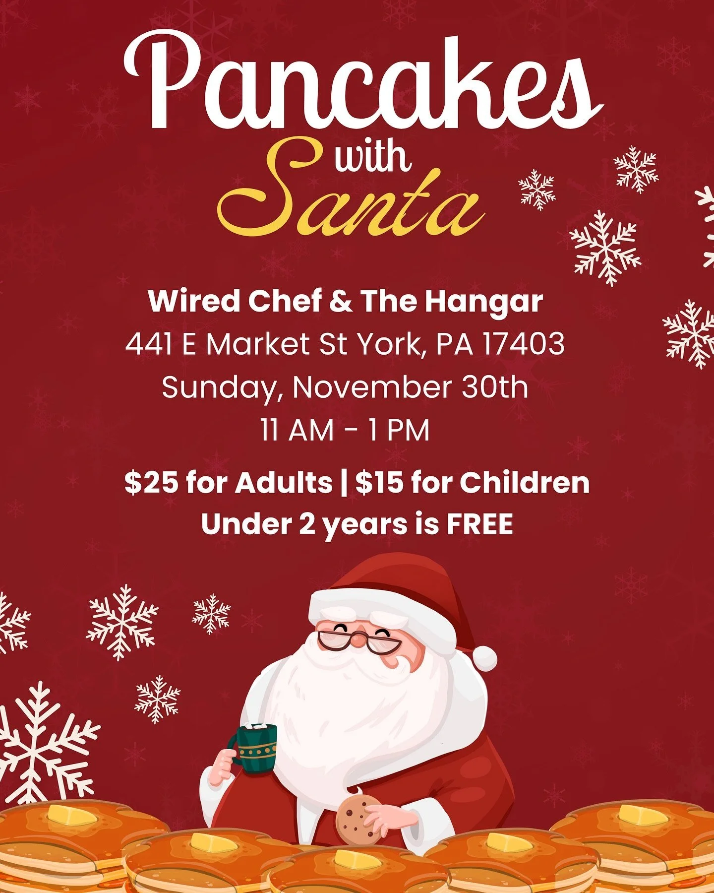🎄 Pancakes with Santa at The Hangar &amp; Wired Chef 🎄 

Join us on Sunday, November 30th from 11 AM &ndash; 1 PM for a cozy, family-friendly holiday brunch you won&rsquo;t forget! Tickets can be purchased here: https://bit.ly/PancakesWSanta

🥞 Al