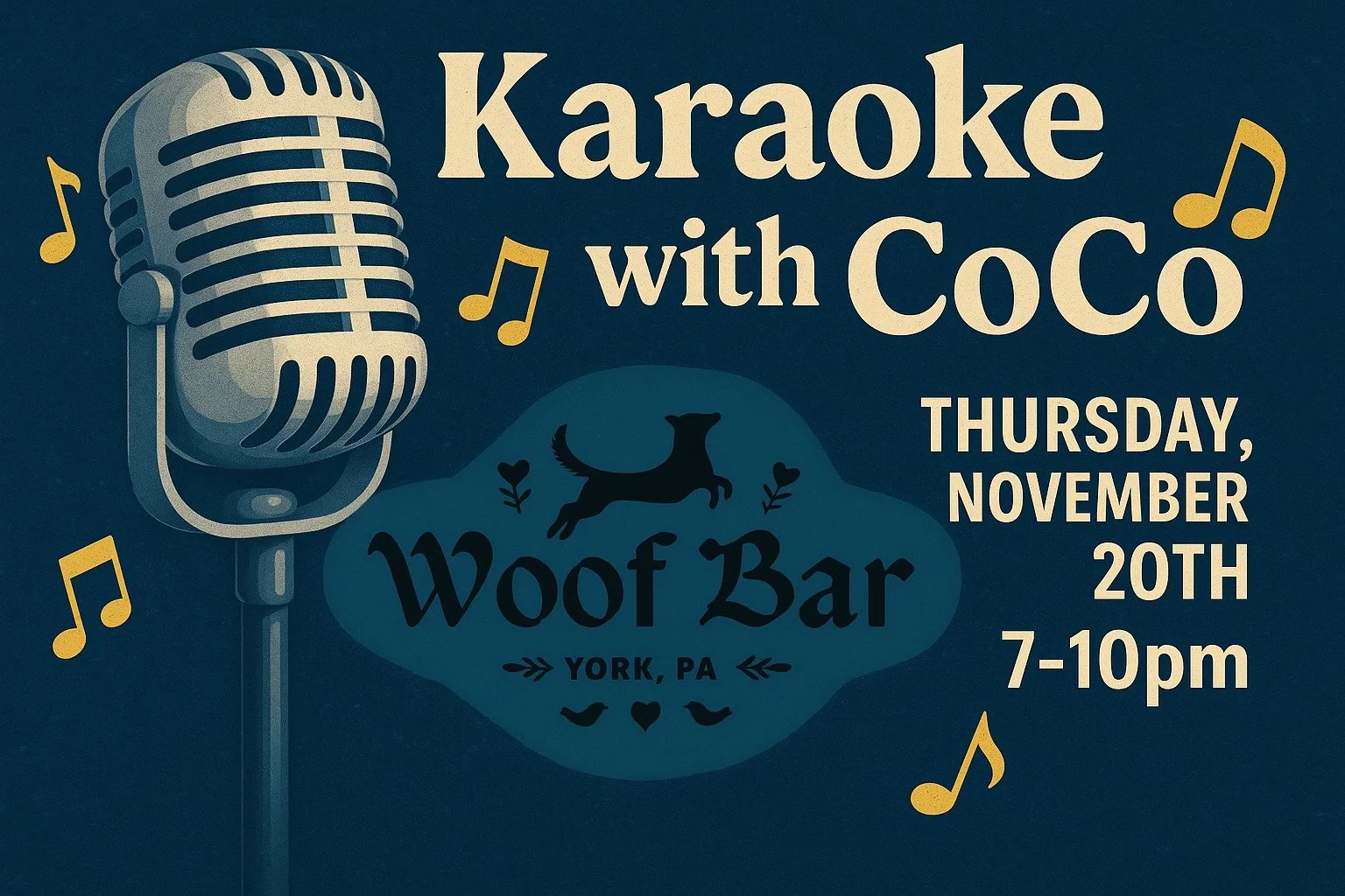 🎤 Woof Bar &rsquo;s First Karaoke Night is tonight 7&ndash;10 PM! ! 🎶 
Get ready to sing your heart out! We&rsquo;re taking over The Hangar to create the perfect space for belting your favorite karaoke hits&mdash;and cheering on your friends. 🍻 En
