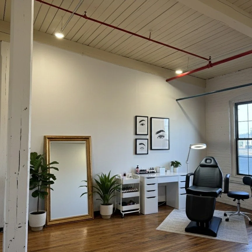 Suite 6202 | 420 Sq. Ft. | $480/mo
Bright Second-Floor Studio Now Available!
Formerly a permanent makeup tattoo studio, this sunlit suite offers hardwood floors, natural light, and a welcoming layout. Conveniently located near our main entrance, caf&