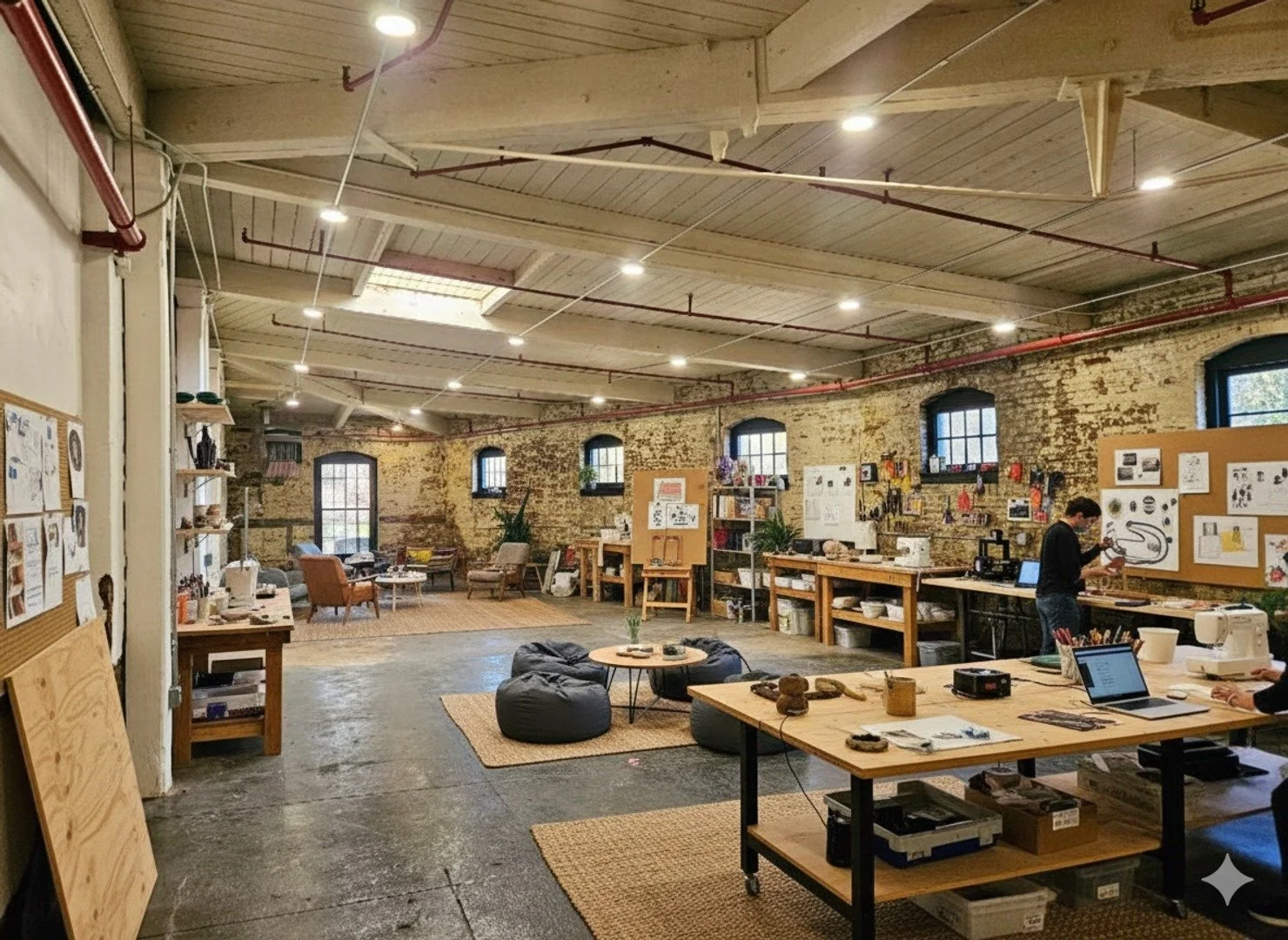 Suite 10101 | 1,140 Sq. Ft. | $1,260/mo | Available 4/10/26

Industrial, Sunlit Workshop Space Coming Available!
Start planning now for 2026. This spacious first-floor unit is filled with natural light from large windows and a skylight, creating an i