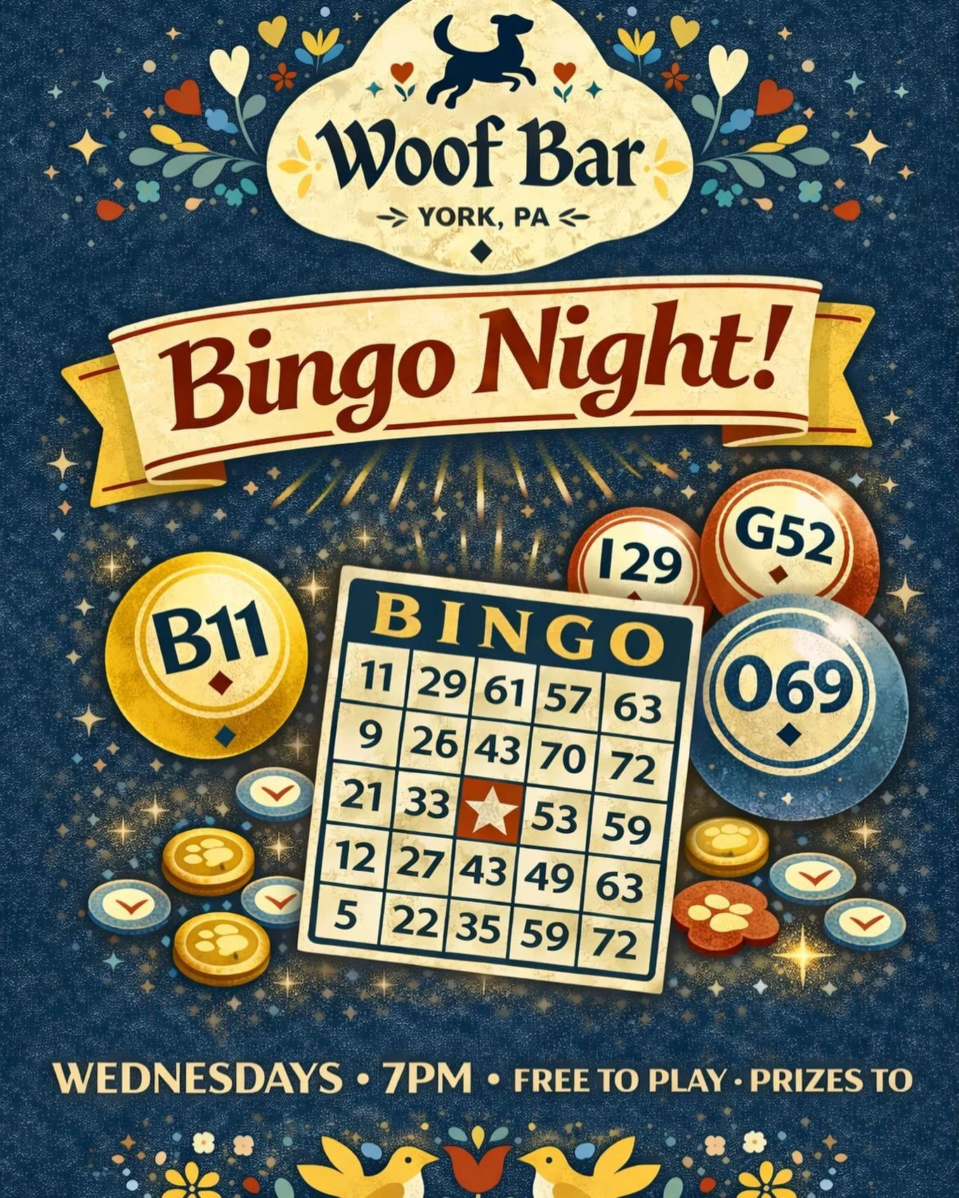 🐾 Tonight is the start of Wednesday Bingo nights at Woof Bar starting at 7pm! Grab a drink and play along! Win mystery prizes ranging from $25 gift certificates to&hellip; yes&hellip; a pickle 🥒. Just good vibes, good drinks, and fun prizes. Tag yo