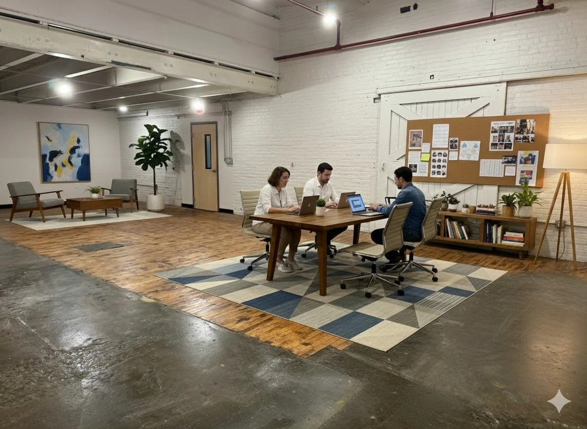 Suite 6210 | 830 Sq. Ft. | Available Now | $830/mo
Spacious &amp; Quiet Studio with Open Layout

Find your focus in this expansive 830-square-foot sanctuary. Designed for creative flexibility and deep work, this second-floor studio features a calm, l