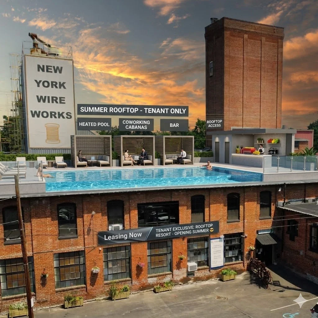 💦 BIG NEWS at New York Wire Works 💦
We&rsquo;re excited to announce that construction has officially begun on our rooftop infinity pool + lounge &mdash; exclusive to tenants starting this summer 😎

Featuring:
✨ Heated pool with skyline views
✨ Poo