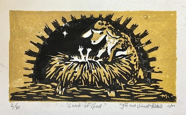 I just came across this lino-cut print from back in 1997 while visiting family in PA. It takes on a different meaning for me after 12 years living in Morocco.
.
Lamb

And Isaac said to his father Abraham, &quot;My father!&quot; And he said, &quot;Her