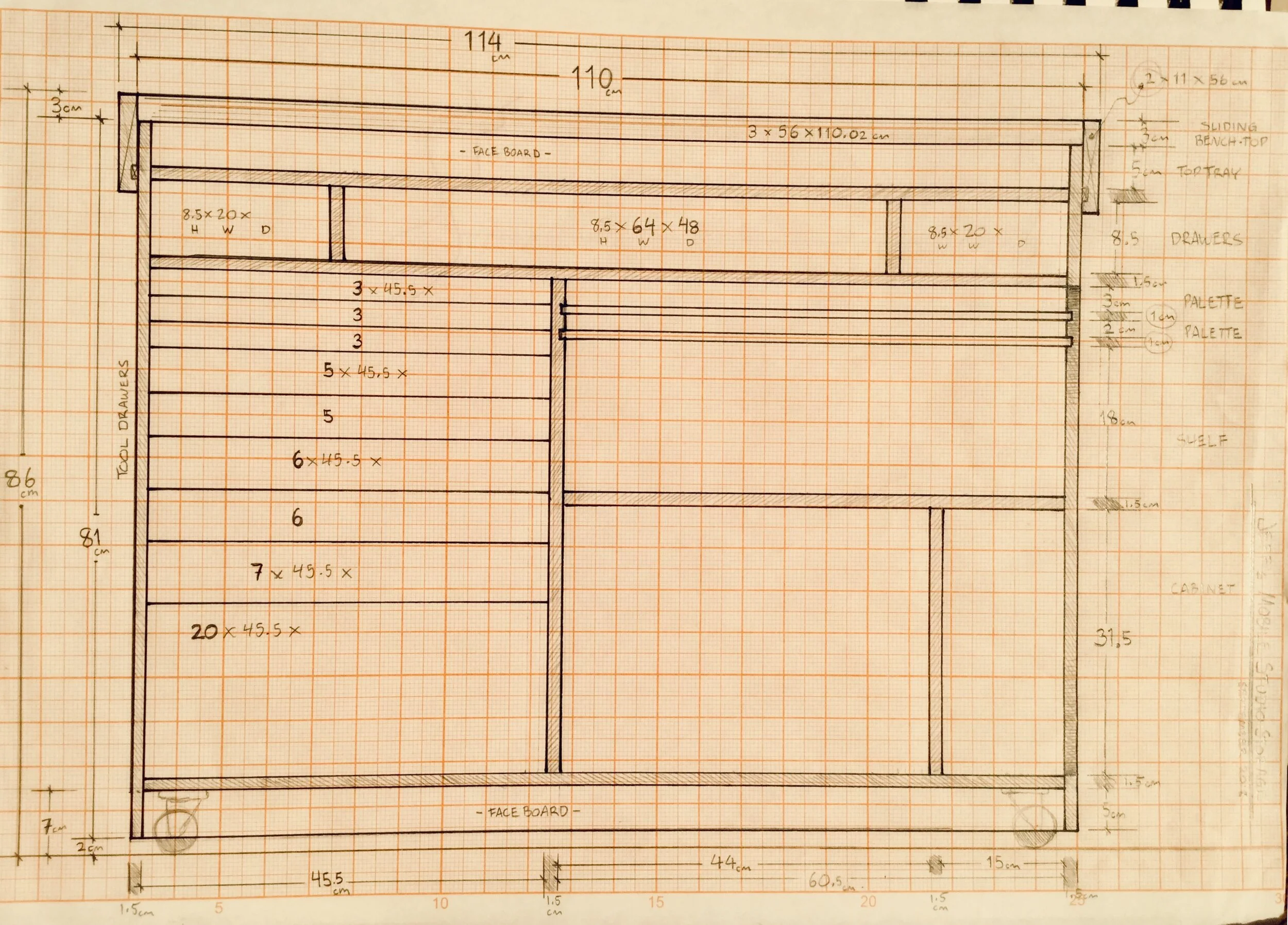 Jeff's Art Bench - front elevation plan
