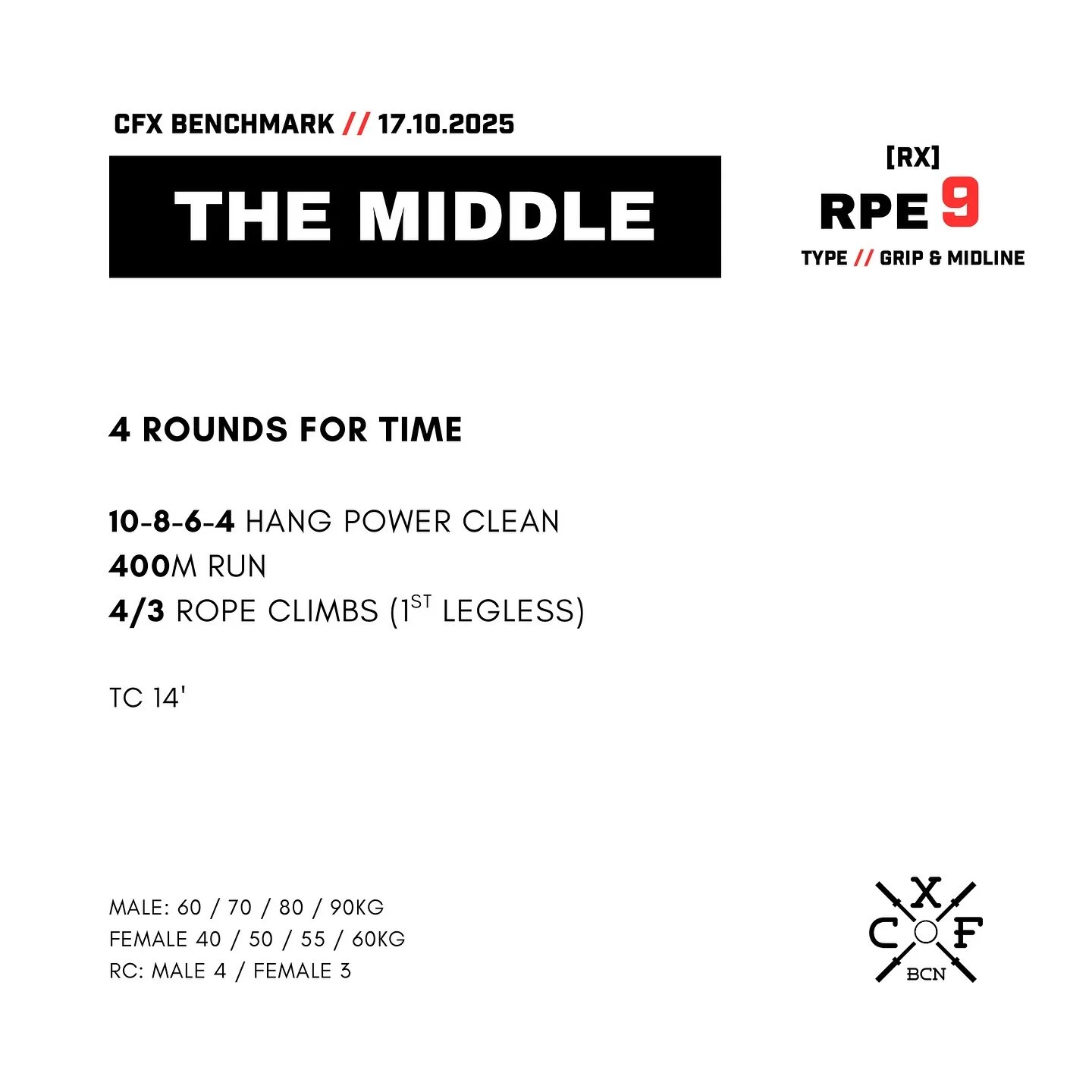 🧨 CFX Benchmark ‘The Middle’ 🔺17.10.2025 👊🏼
😎 Nuestro primer Benchmark de la Liga CFX 👊🏼
RX, Open ✌🏼
¿Qué tiempo podrás hacer ?
#crossfit #benchmark #strongertogether