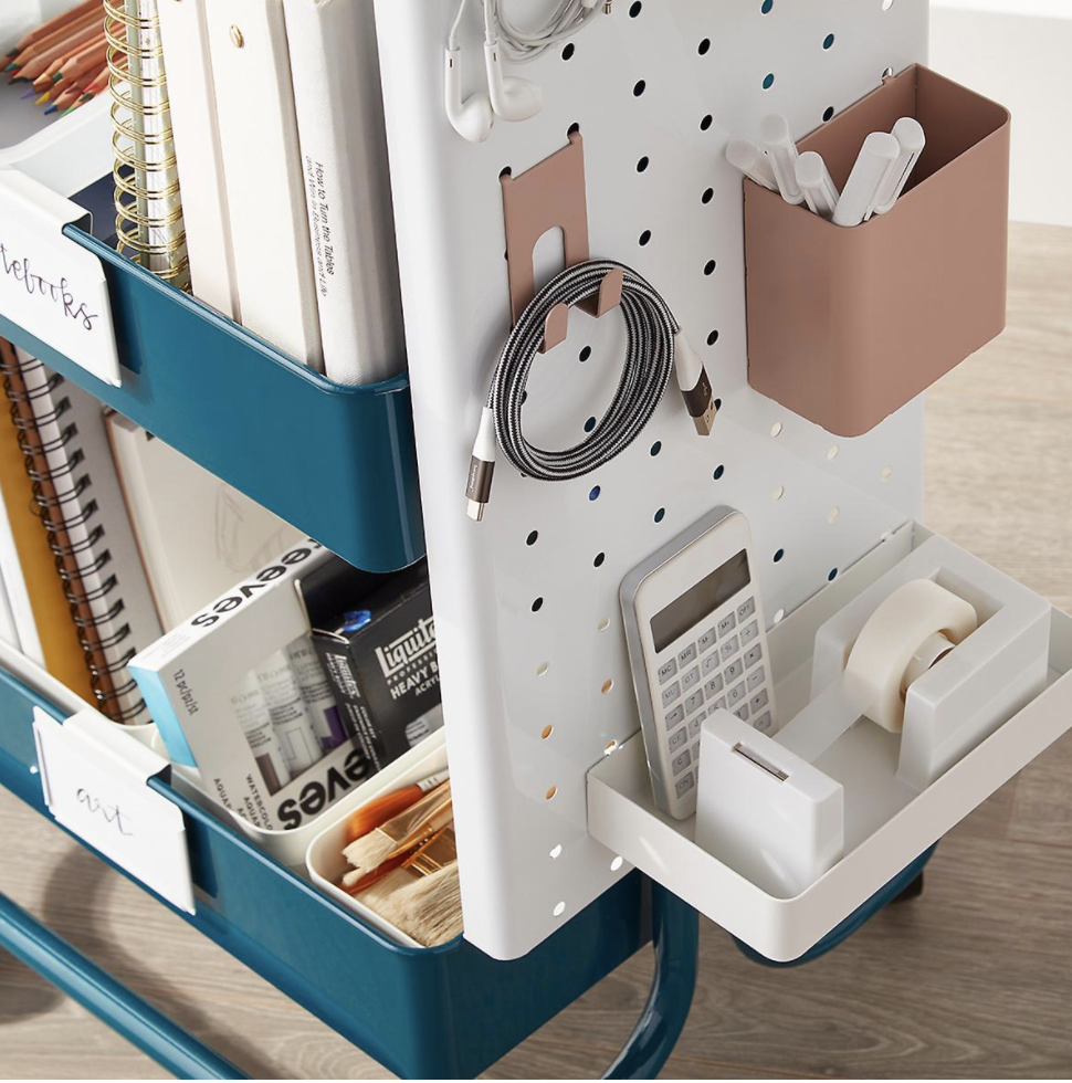 3-Tier Rolling Cart Pegboard &amp; Attachments