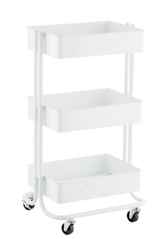 3-Tier White Rolling Cart