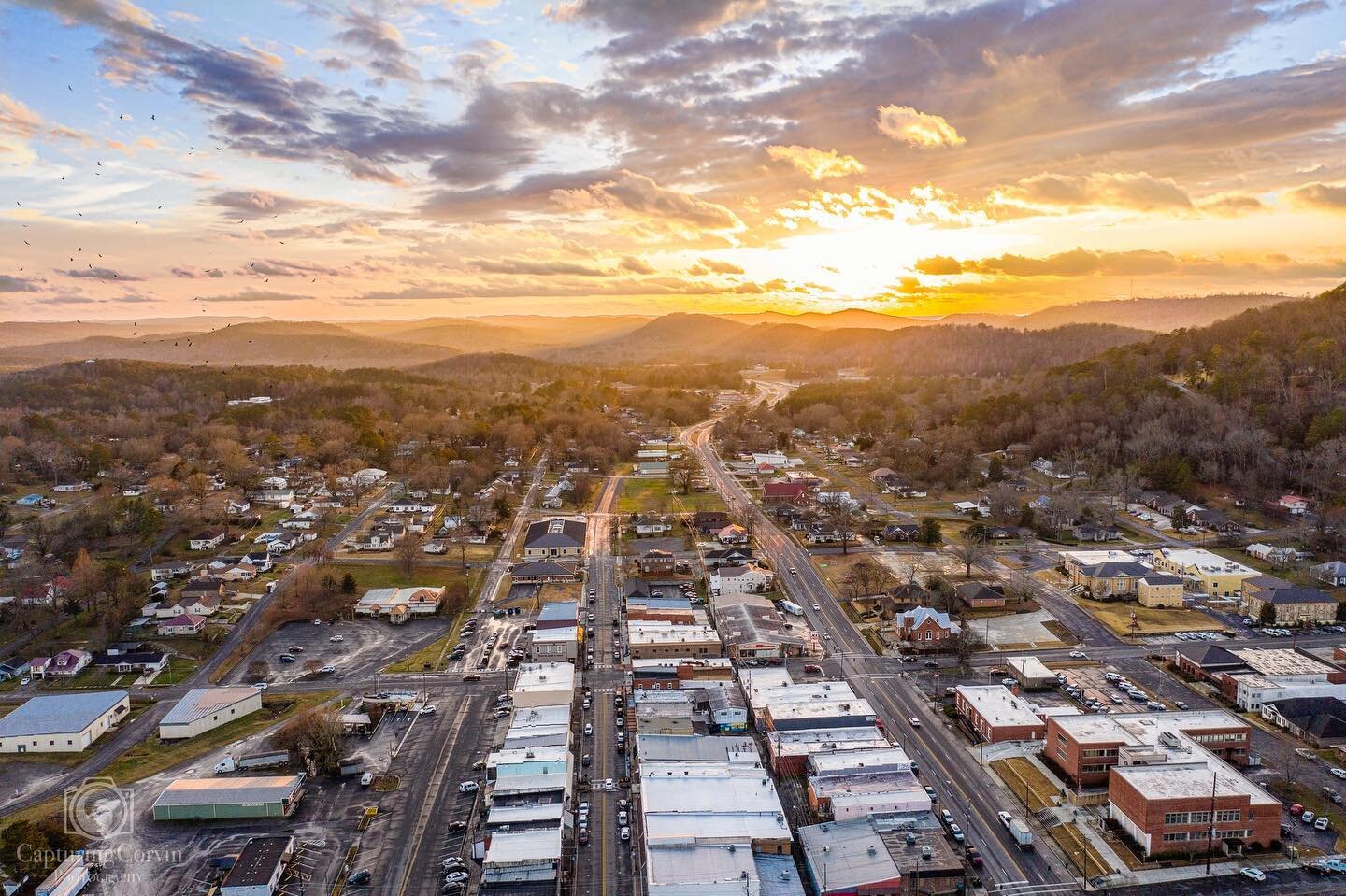 Ok, I promise I&rsquo;m going to get back to posting photos from my camera soon but I&rsquo;ve been on a drone kick lately if you haven&rsquo;t noticed. These shots I took during sunset in Oneonta last week.
One shot is looking down Highway 75 South 
