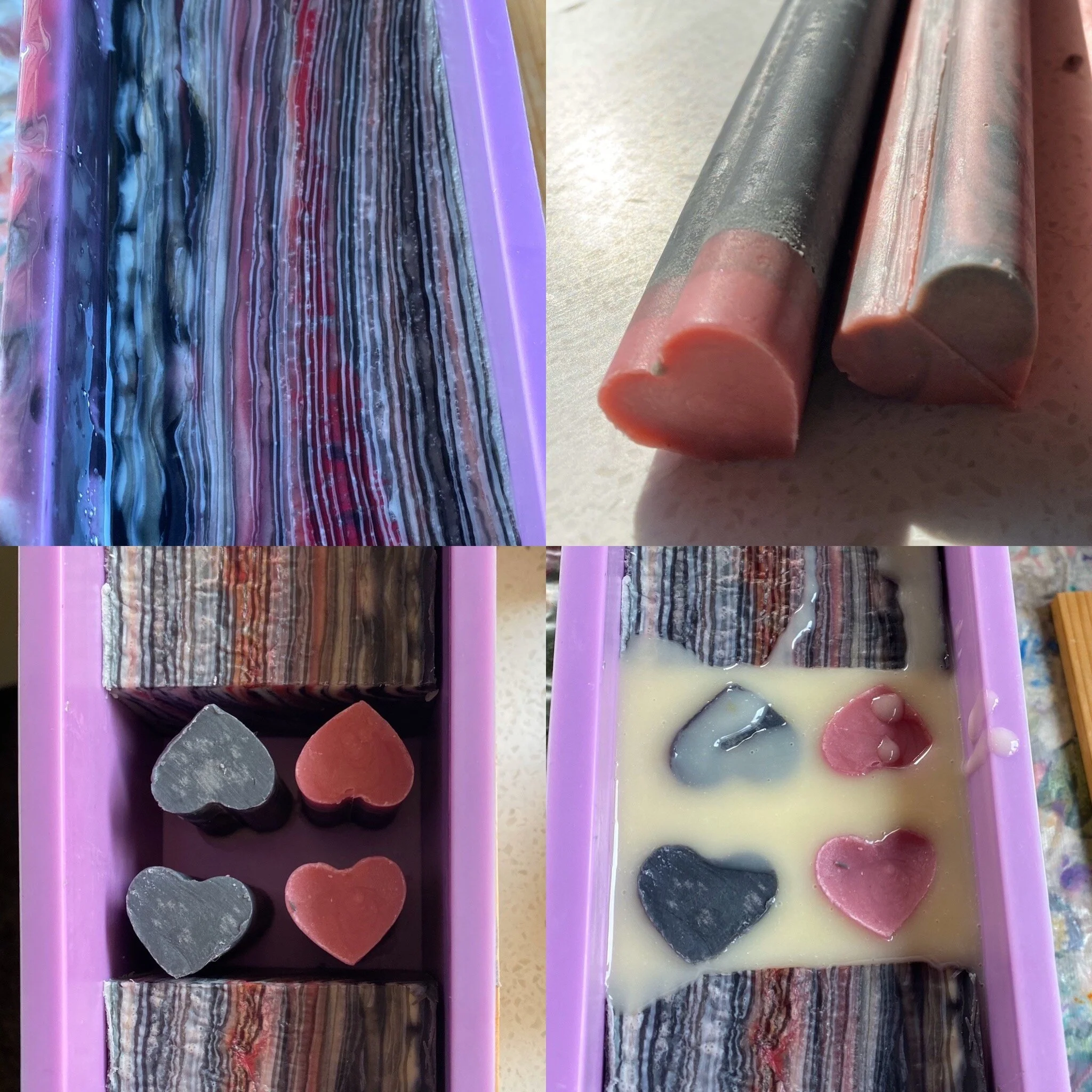 This shows how the soap was created. This was then cut into three sections and cut horizontally.