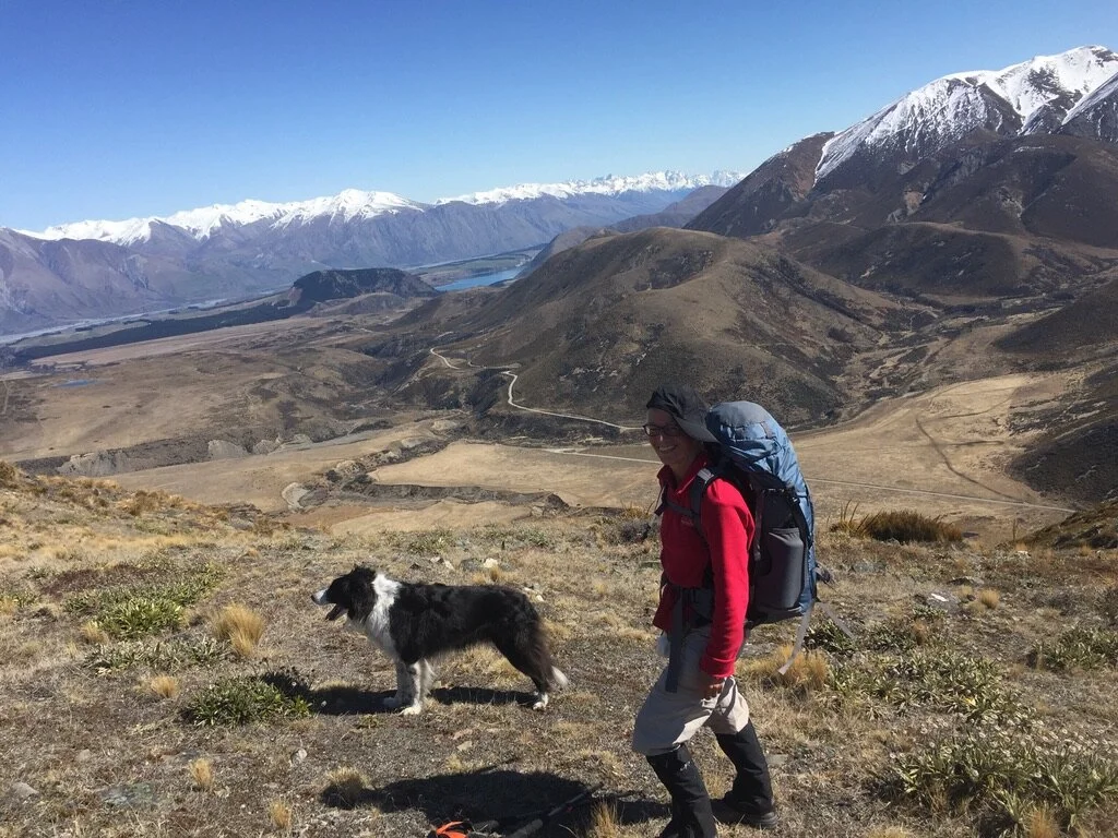 This is Scruff and his Mum, Mirjam. We’ve gone around the side instead of straight over, but we’re almost at the cairn on Rabbit Hill (still no rabbits). Then it was lunch and treat time at the cairn.